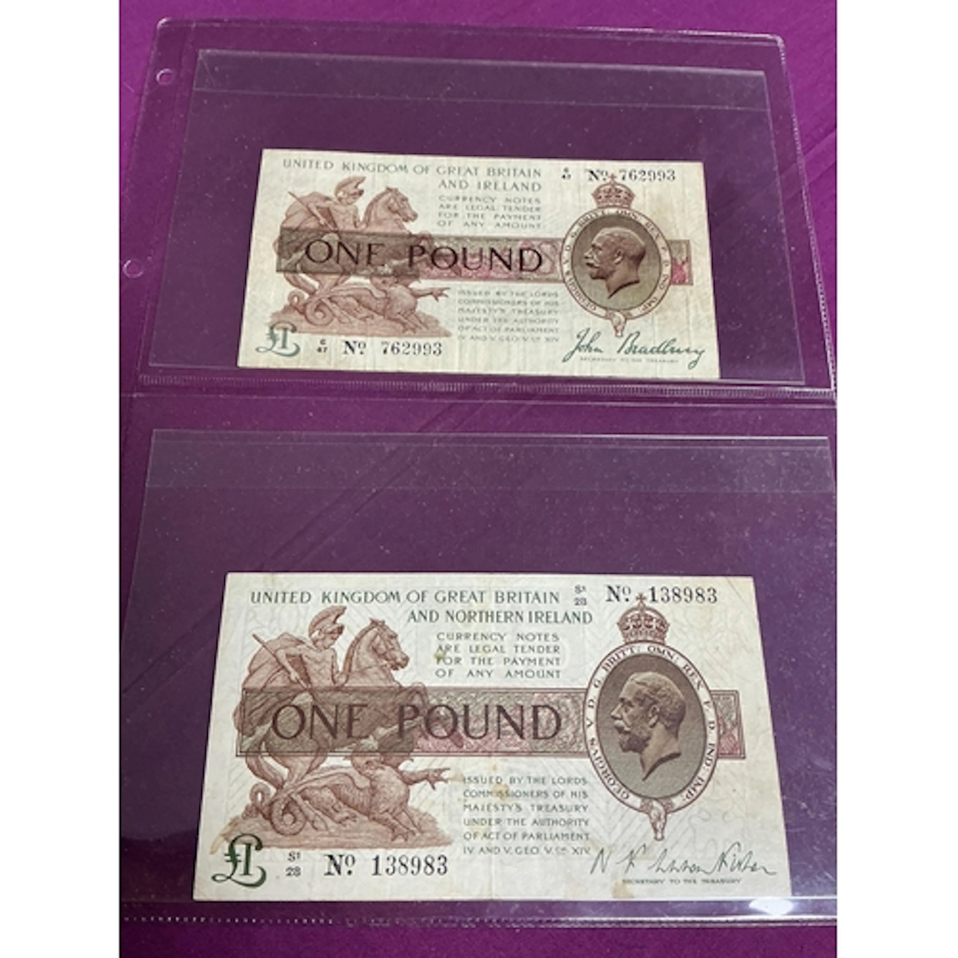 Two GB George V £1 Banknotes, John Bradbury 762993 and Fishe...