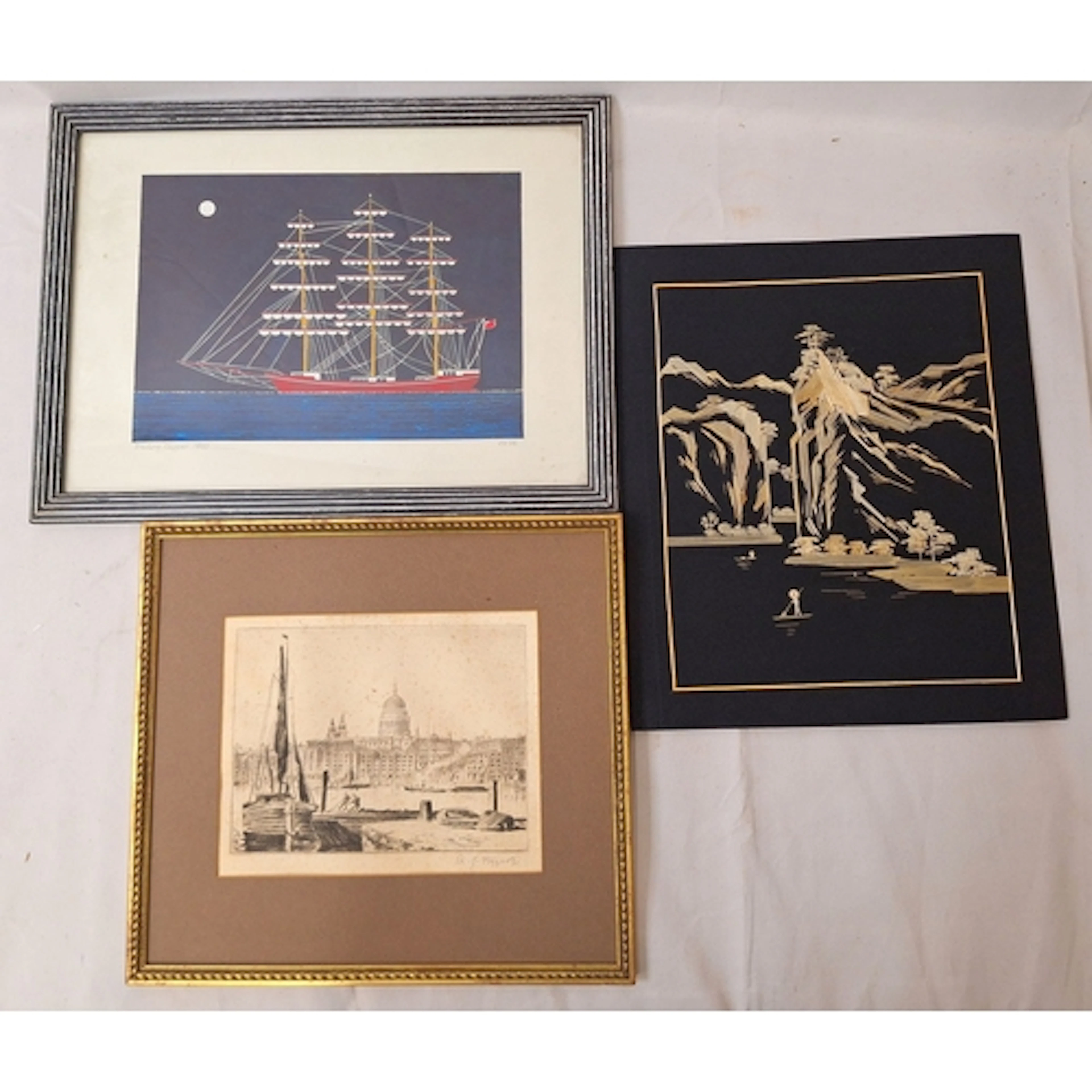 F/g Ink on Paper boat entitled 'Trading Clipper 1860' signed...