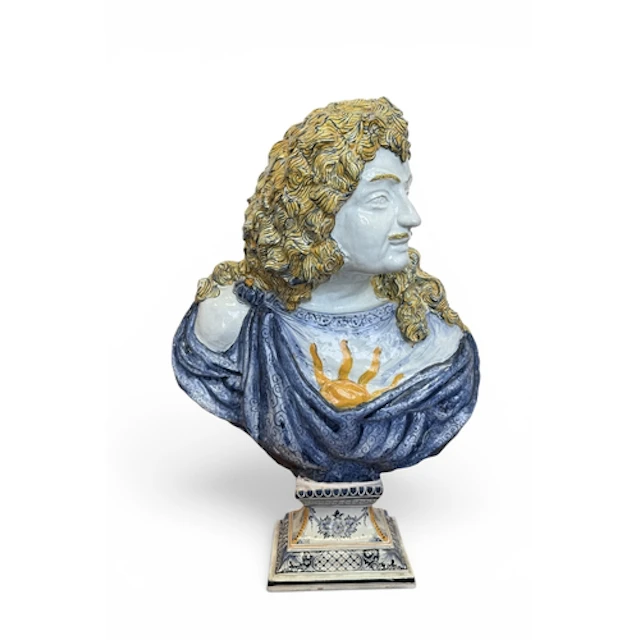 A 19TH CENTURY FAIENCE BUST OF LOUIS XIV, ROUEN, FRANCE 73cm...