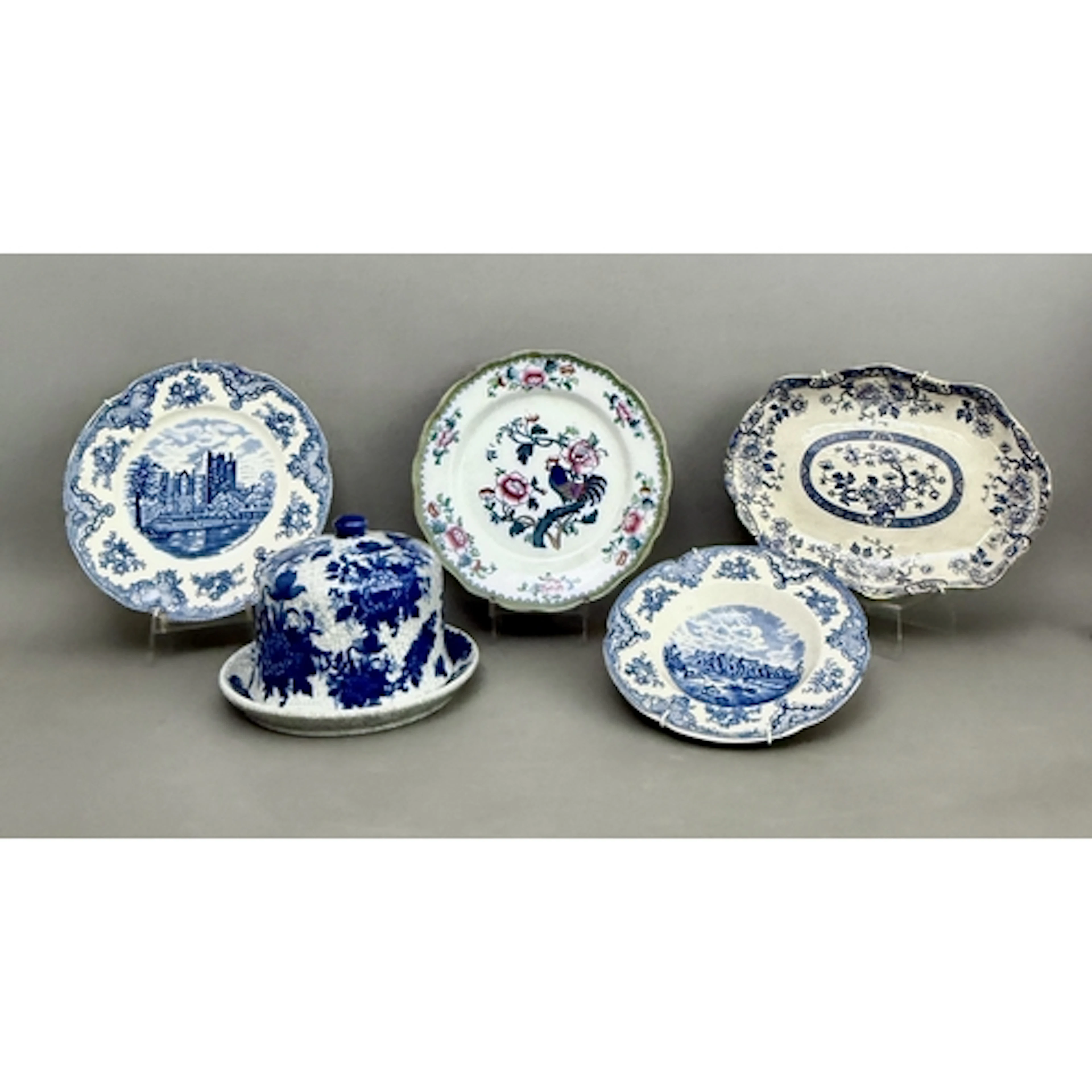 A crackle glazed blue and white ceramic cheese dome - probab...