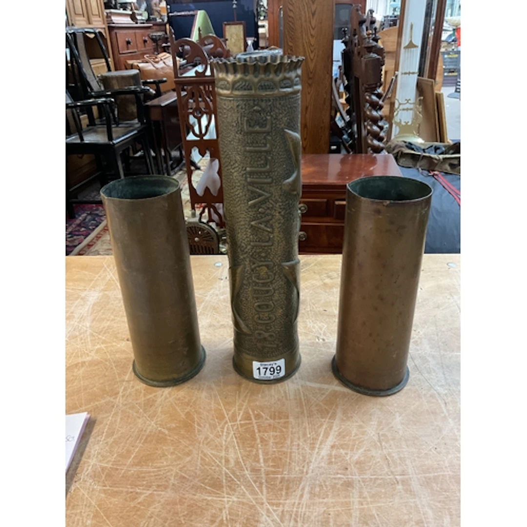 WWI Trench art shell embossed 18 COUCY LA VILLE, along with ...