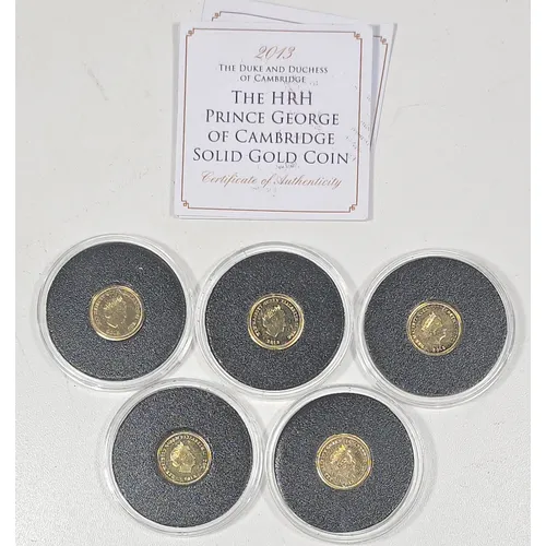 Five small 9ct gold coins commemorating the birth of Prince ...