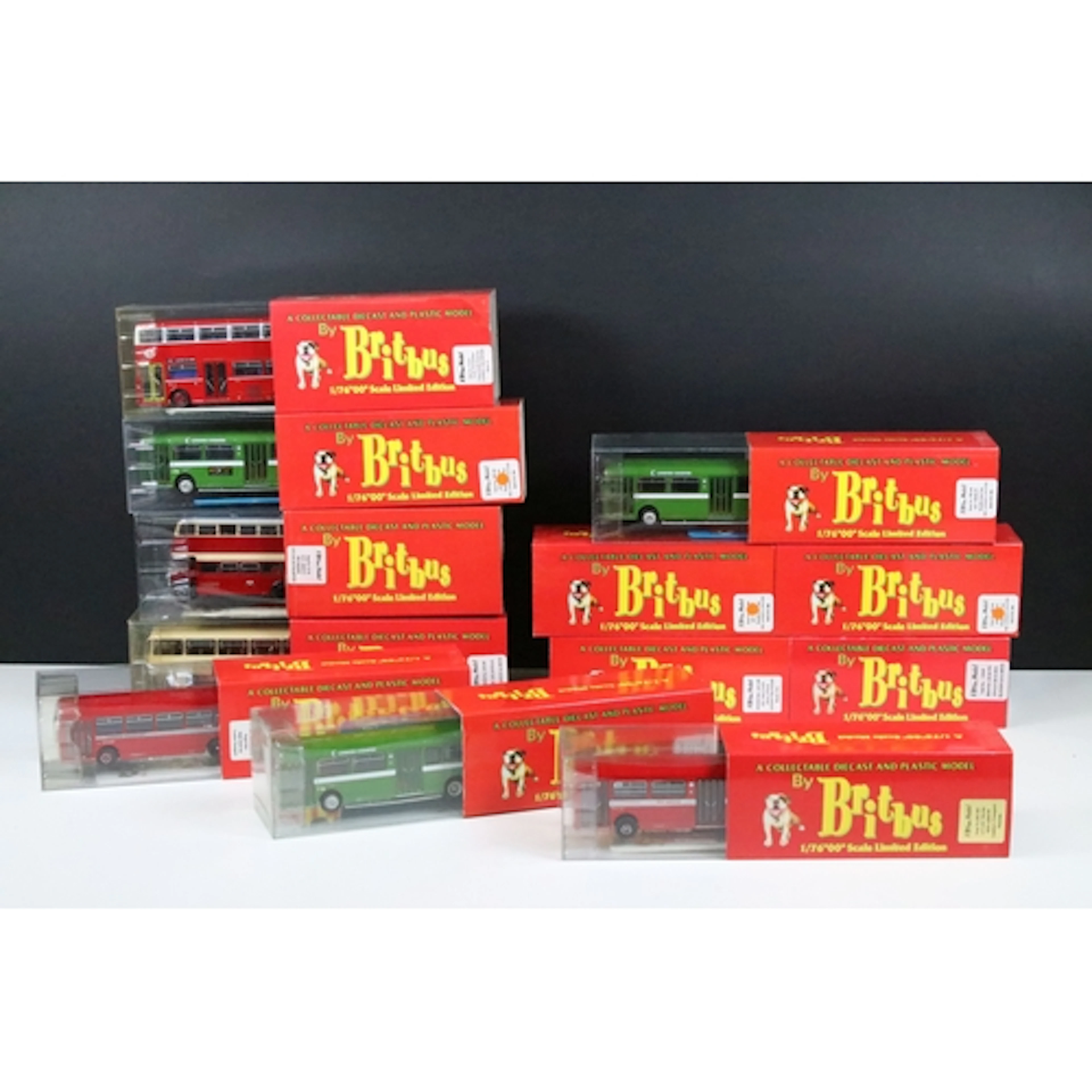 12 Boxed Britbus diecast model buses to include AN1-05 NBC A...