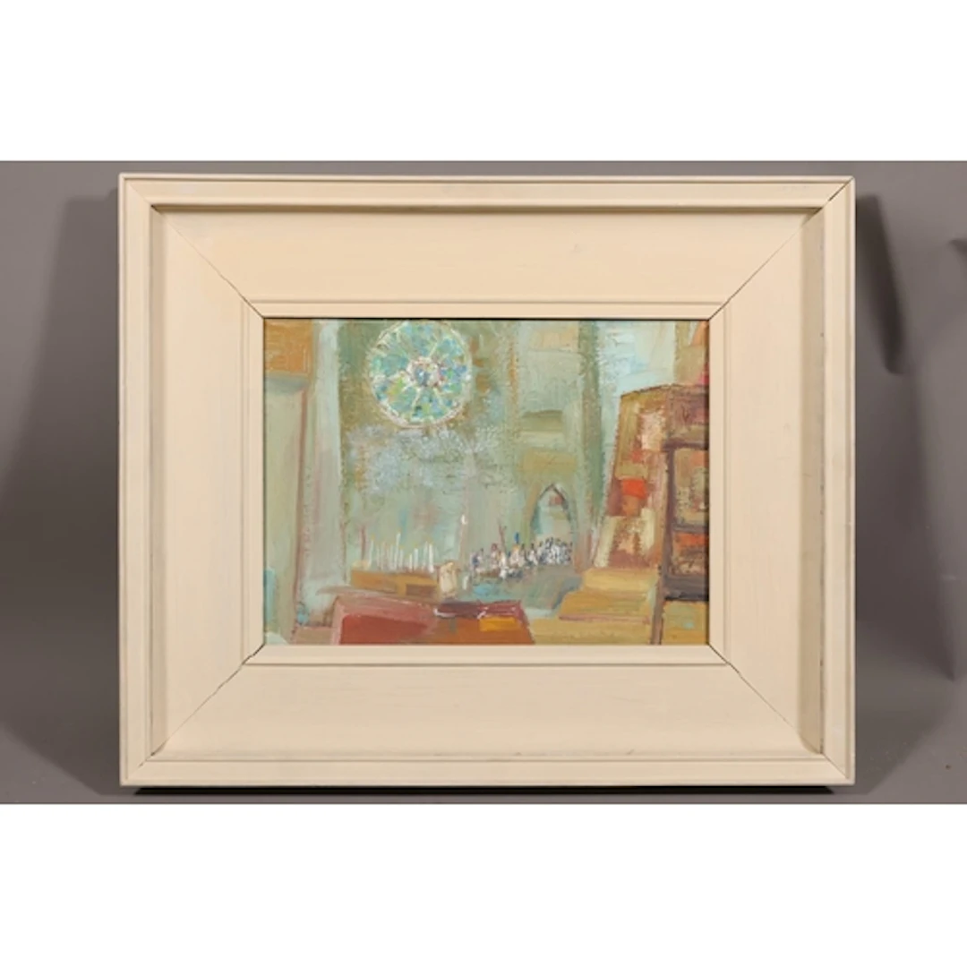 ROBERTSON, church interior, acrylic painting, signed lower r...