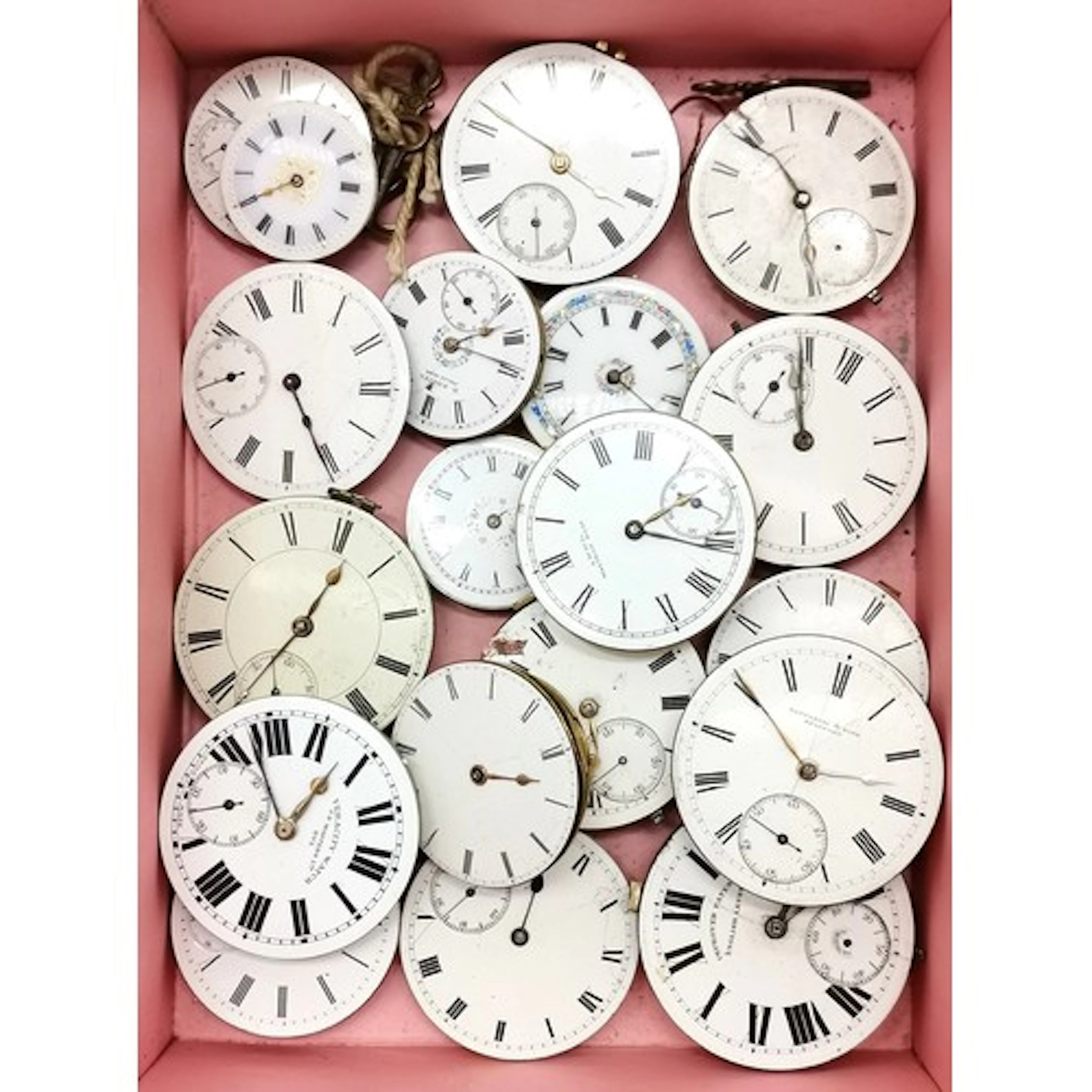 Qty of pocket watch movements inc Fattorini & Sons (retail) ...