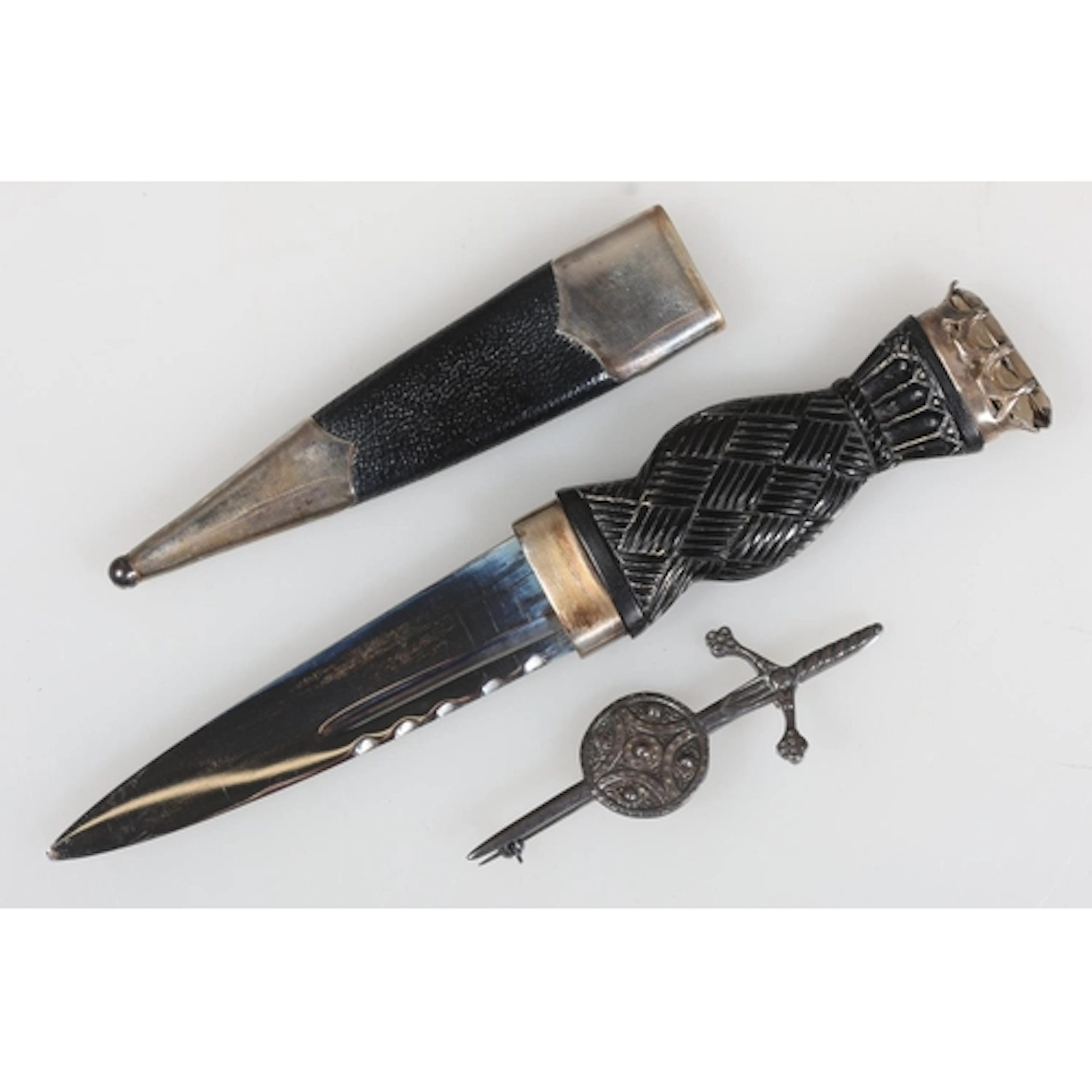 Scottish silver mounted sgian dhub (Skean Dhu) with silver m...