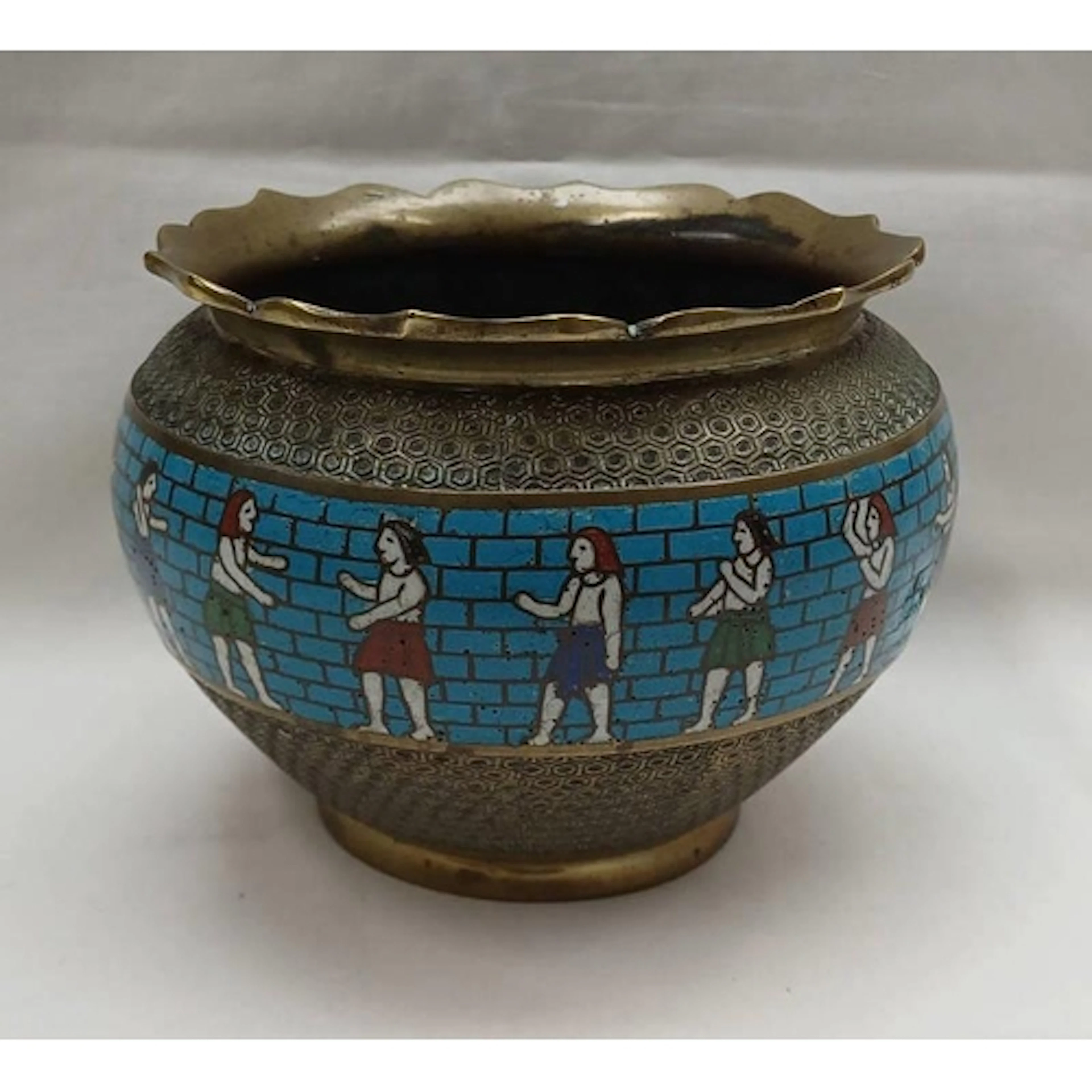 CHINESE BRASS & CLOISONNE EGYPTIAN REVIVAL DECORATED JARDINI...