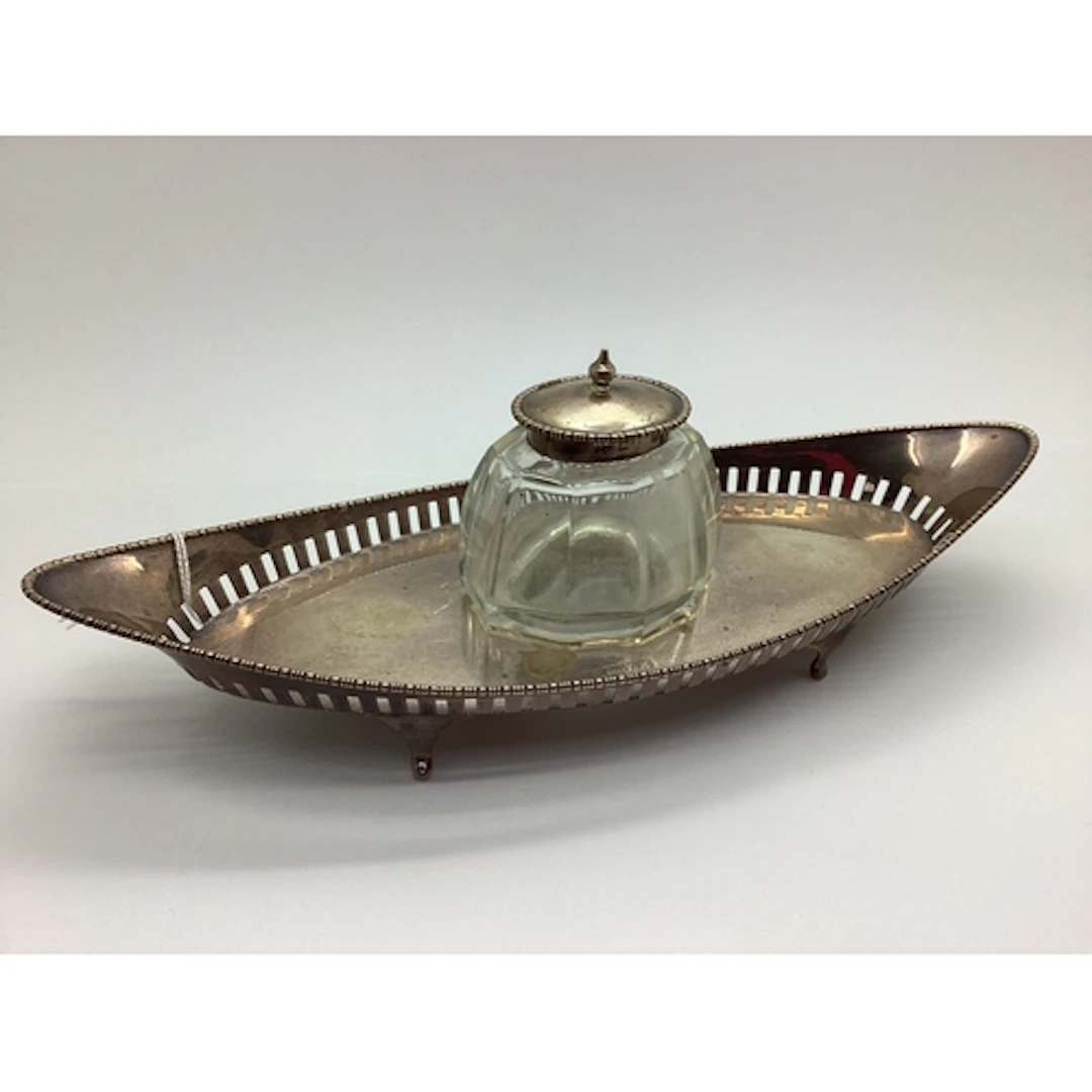 A Hallmarked Silver Desk Stand, (marks rubbed), the navette ...