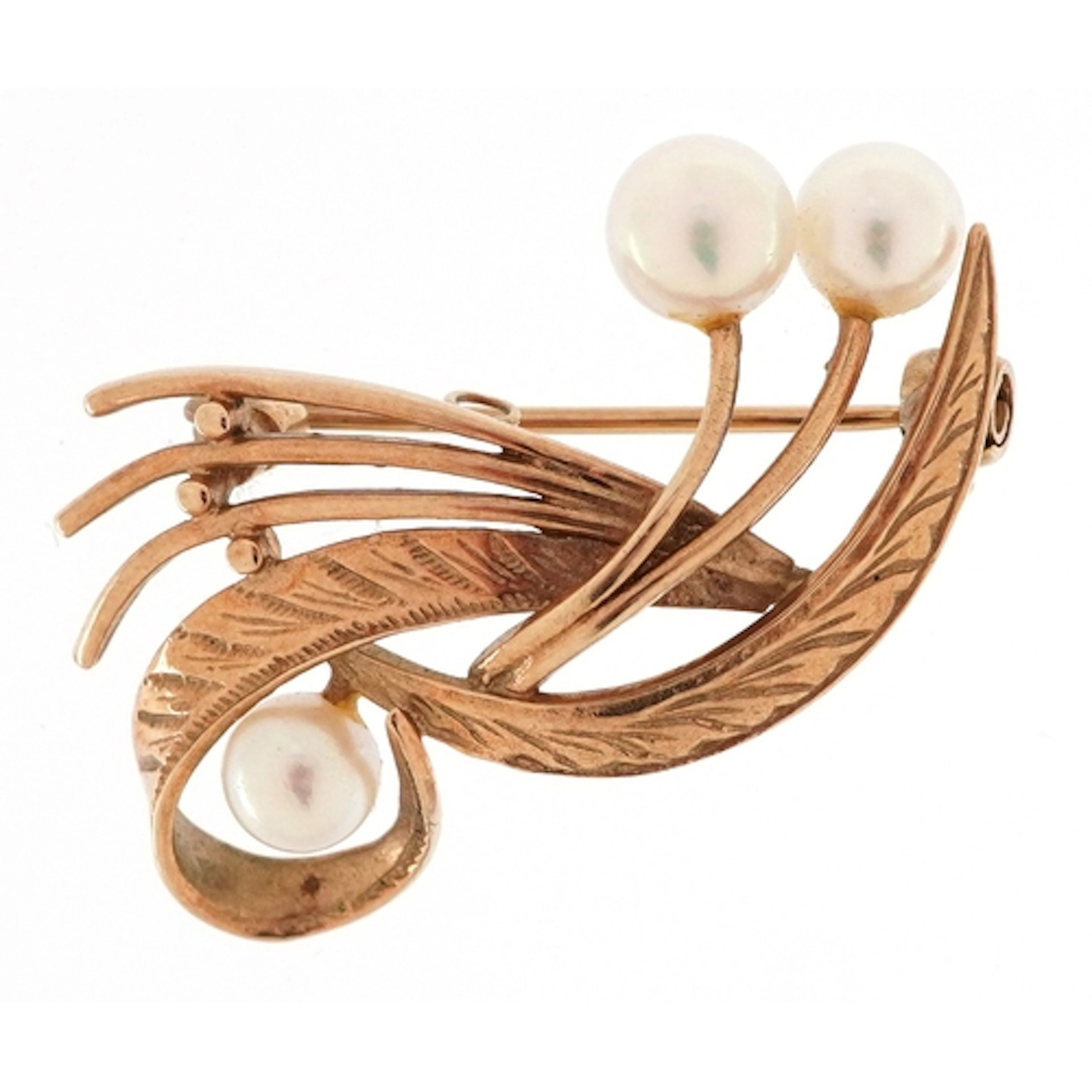 9ct gold Mikimoto pearl floral brooch housed in a Mikimoto I...