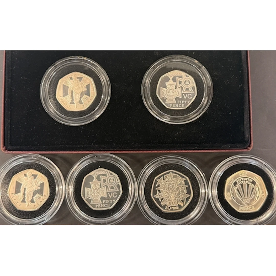 UK QEII 50p silver proof Piedfort coins (6), comprising 1998...