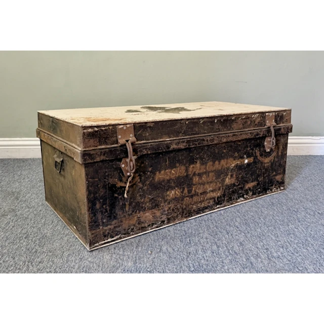 A vintage RAF steel uniform trunk - with waxed paper lining,...