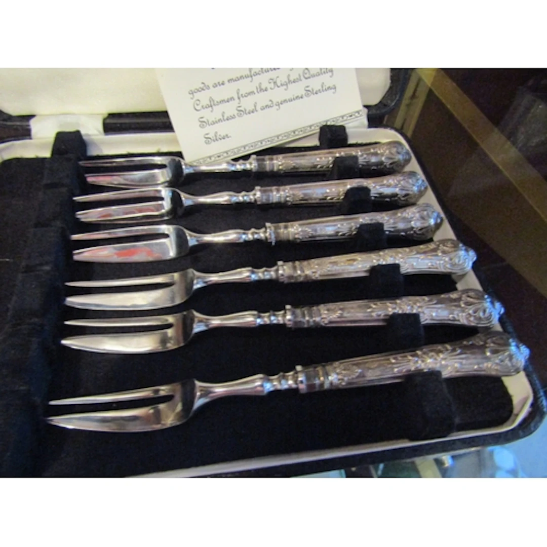 Set of Six Silver Handled Dessert Forks Contained Within Ori...