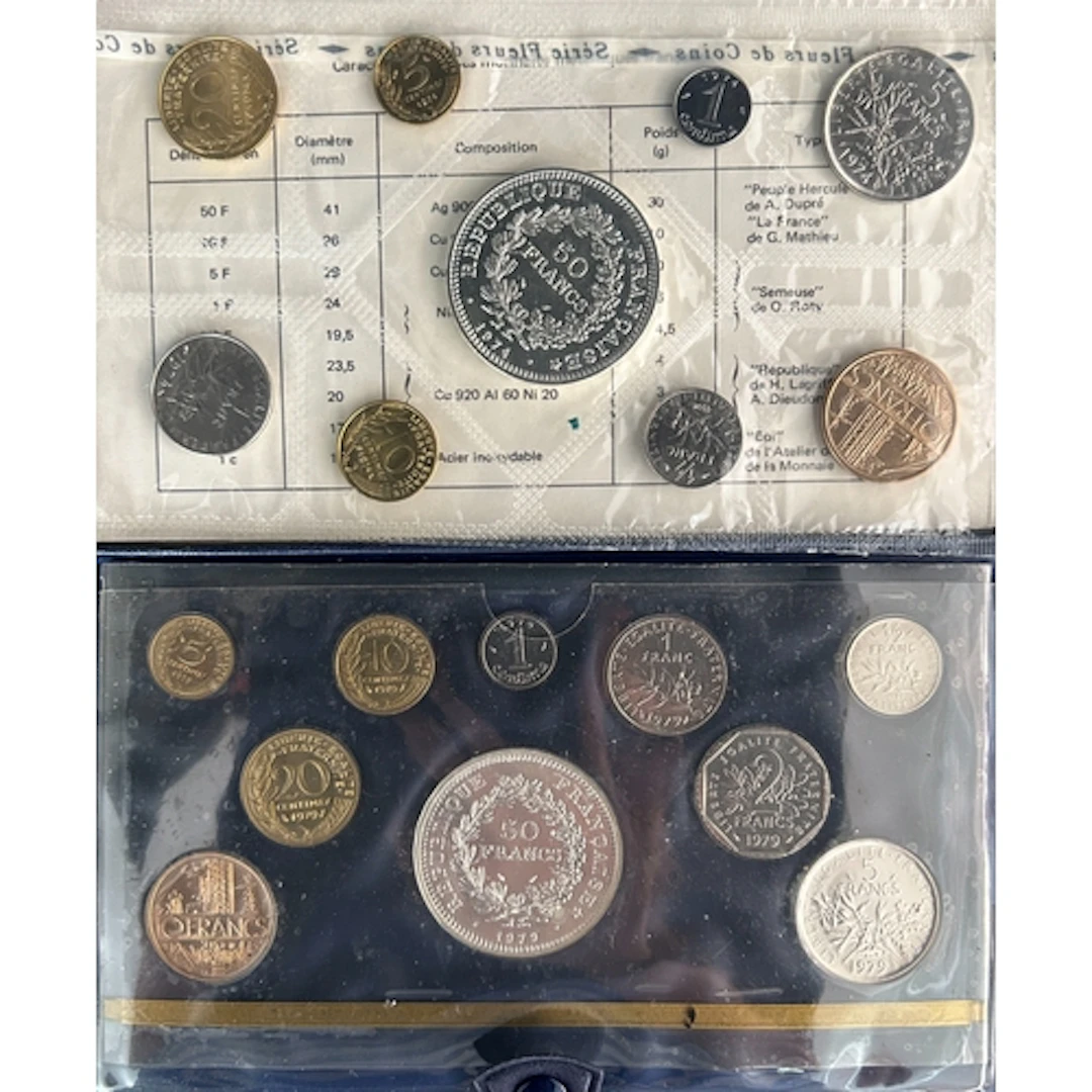 A group of French silver coins, comprising 1974 uncirculated...