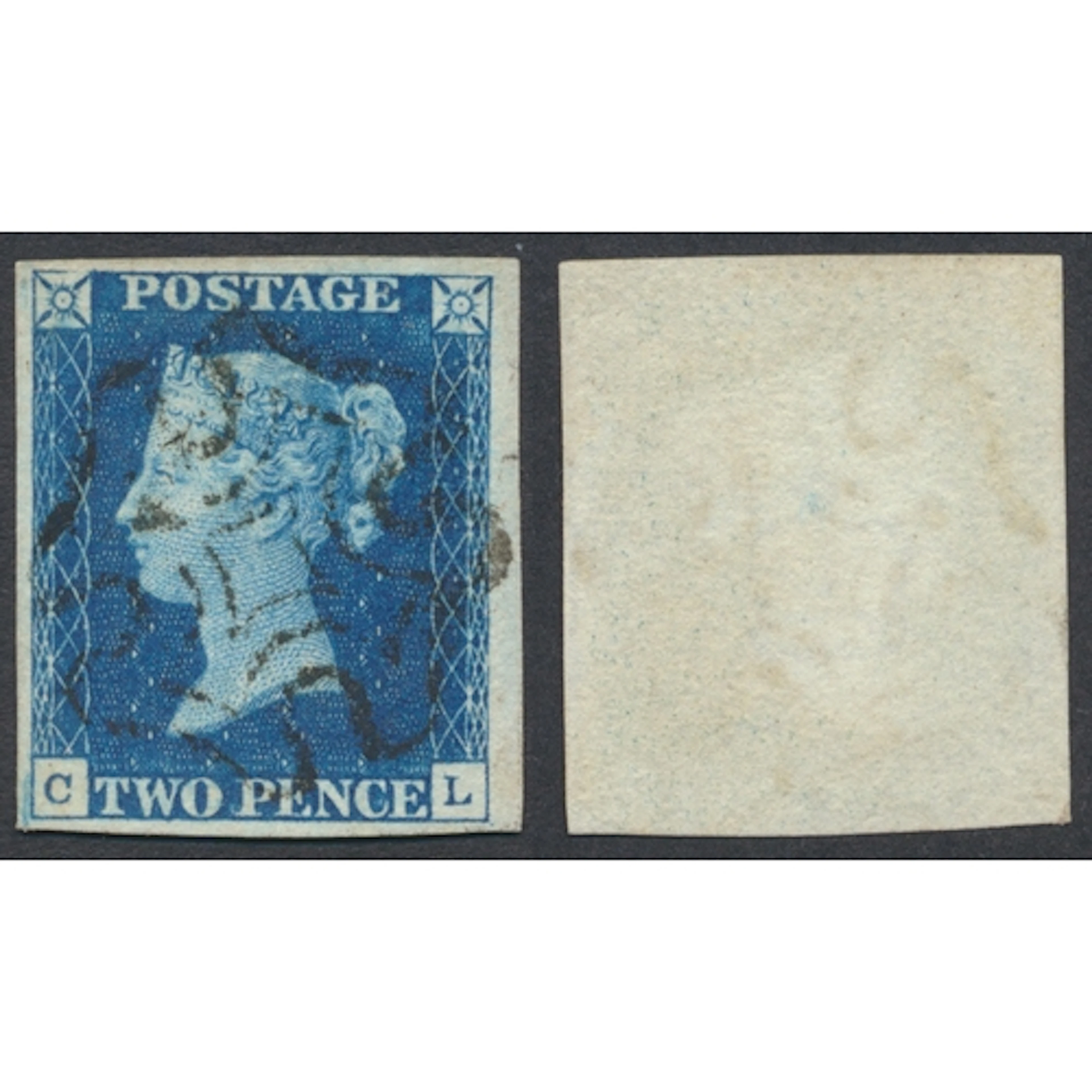 1840 2d blue pl.2 very fine used with 4 large margins letter...