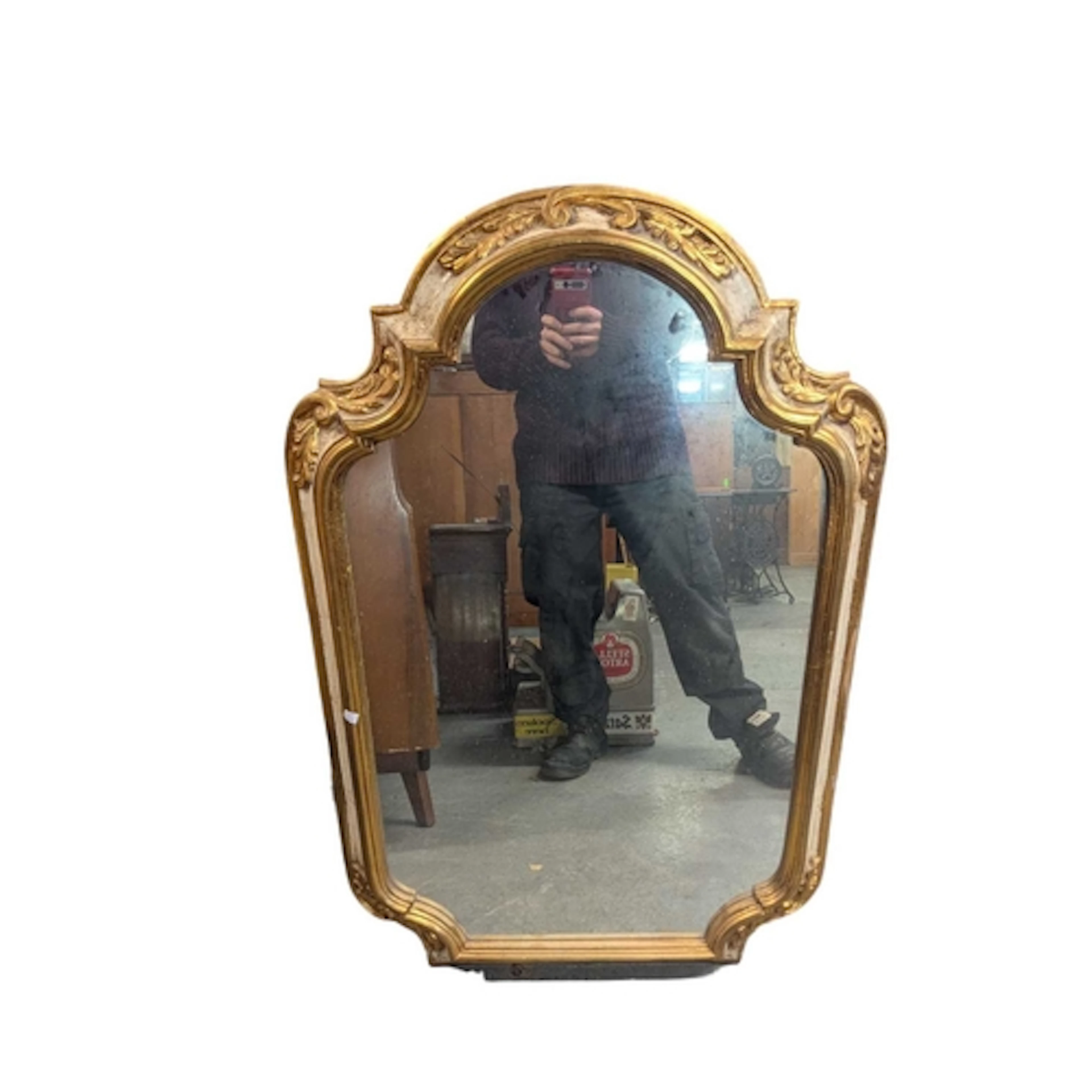Louis VX gilded and painted overmantel wall mirror of ornate...