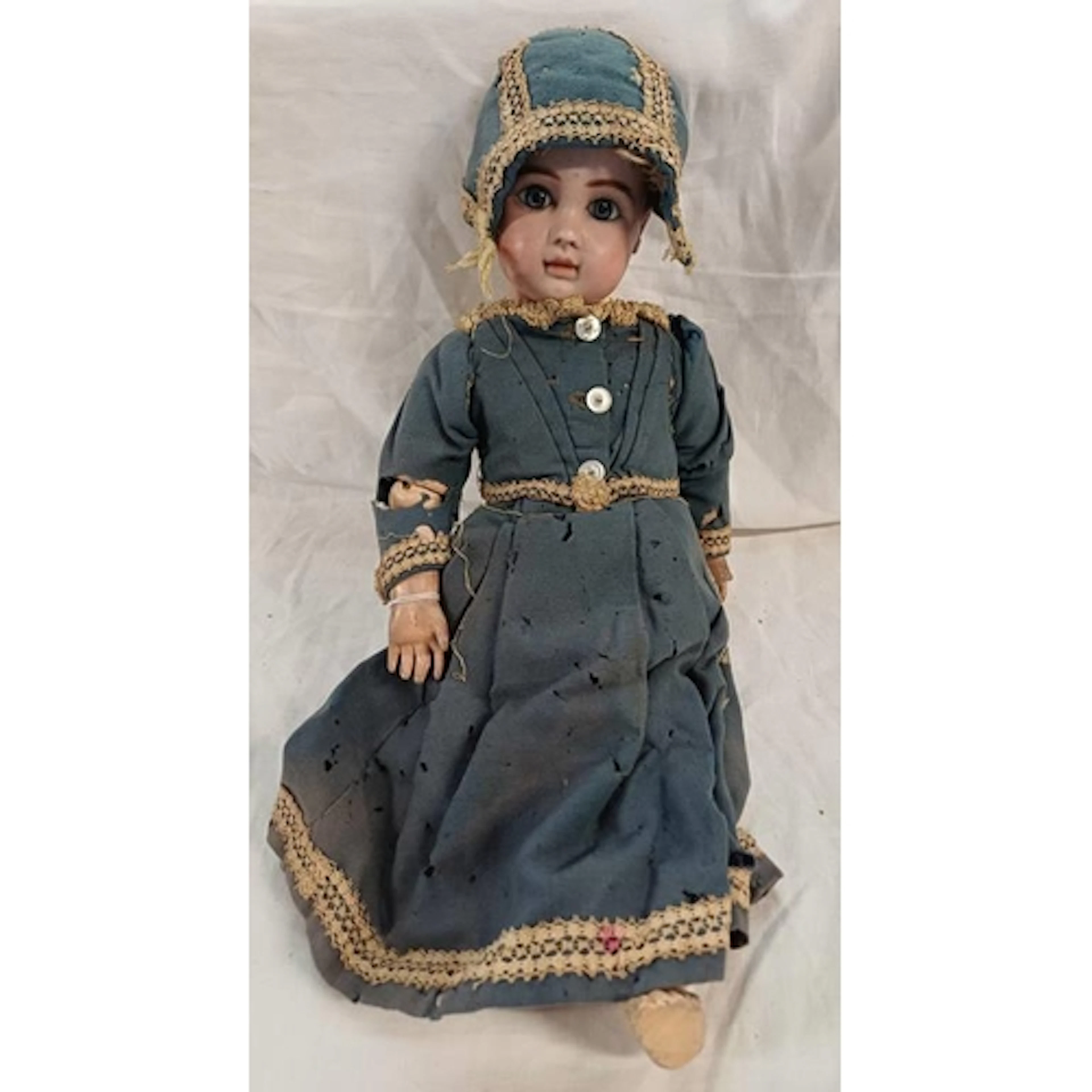 PORCELAIN HEADED DOLL MARKED J STEINER, PARIS LENGTH 46CM