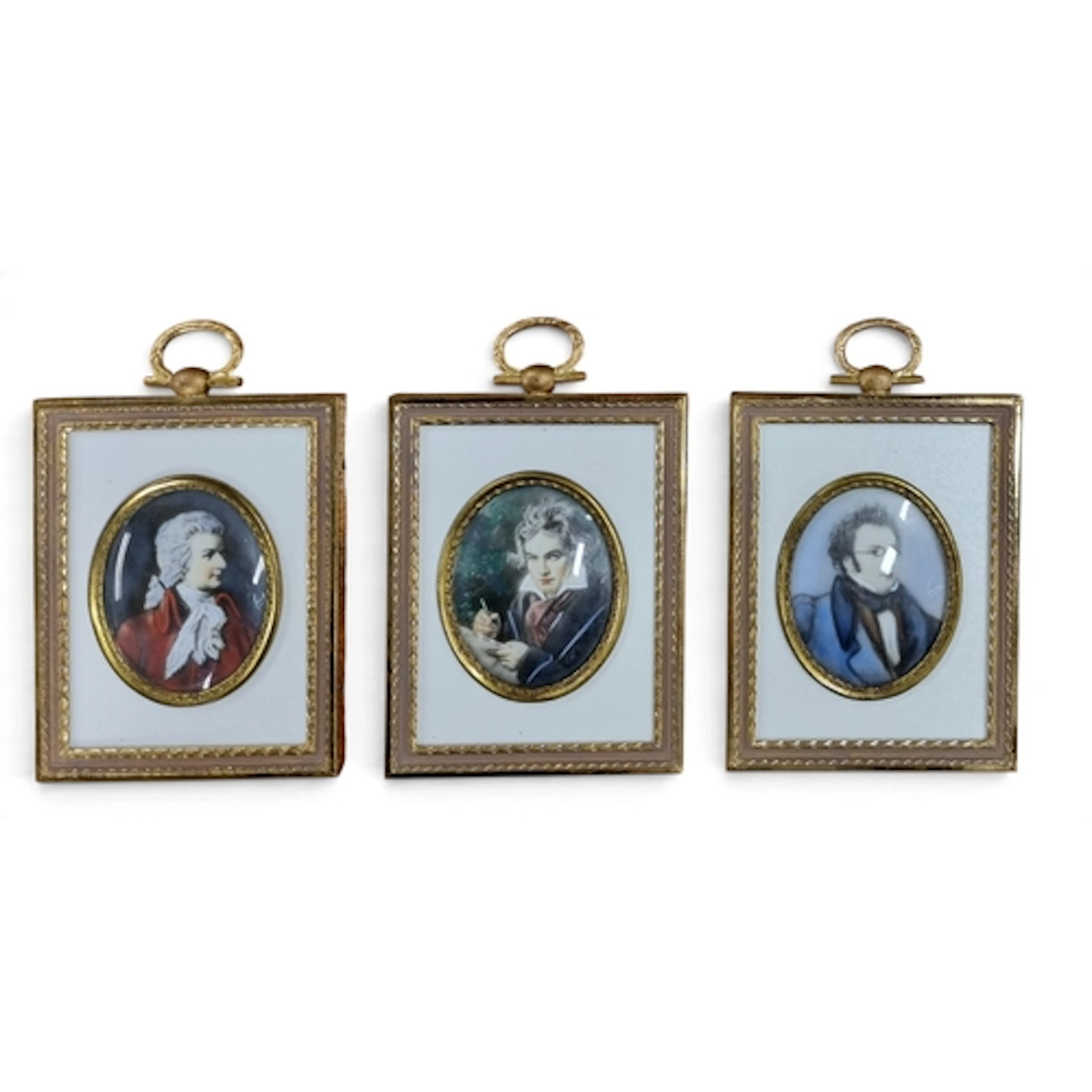 Three good rectangular Portrait miniatures of Mozart, Beetho...