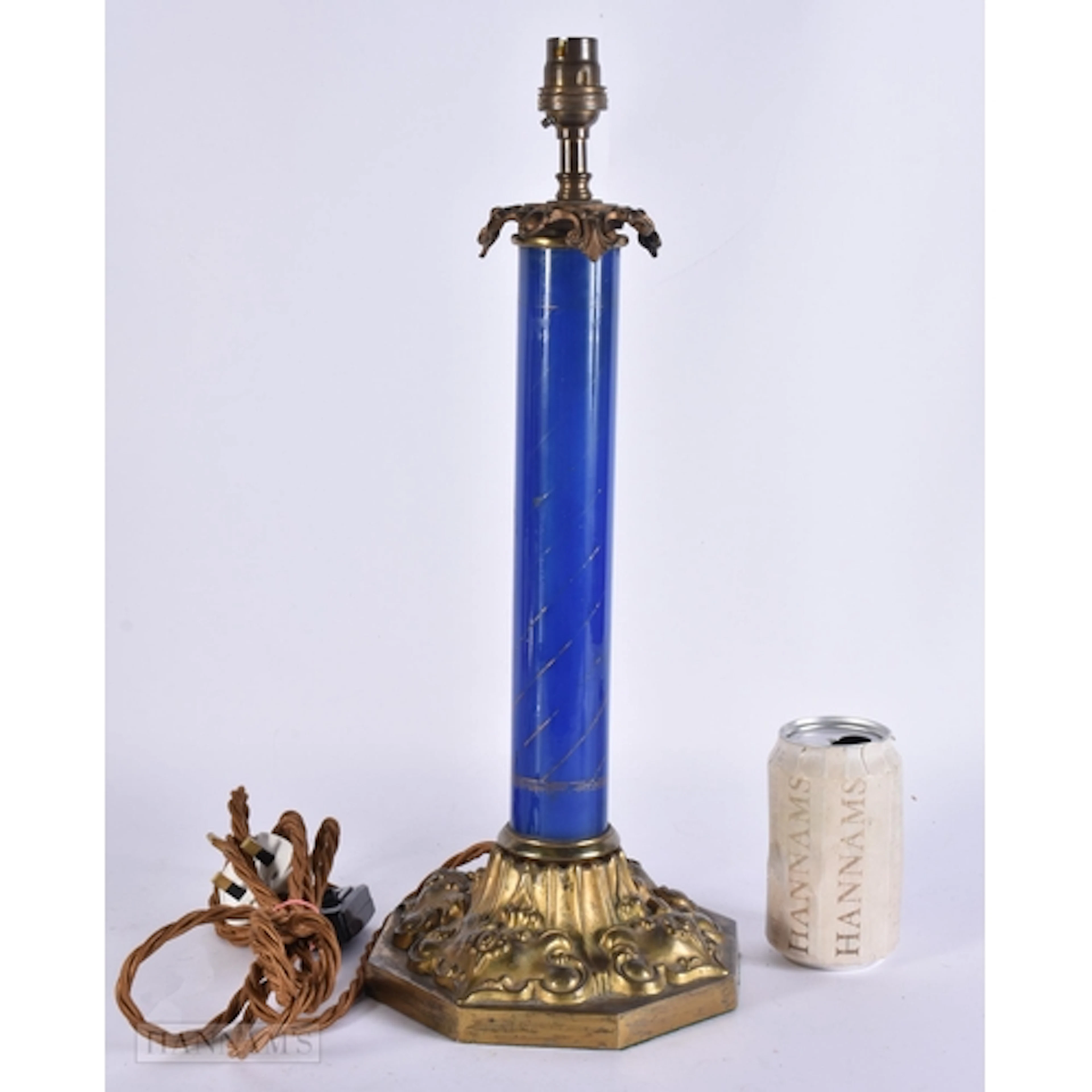 A VICTORIAN BLUE OPALINE GLASS LAMP. 43 cm high.