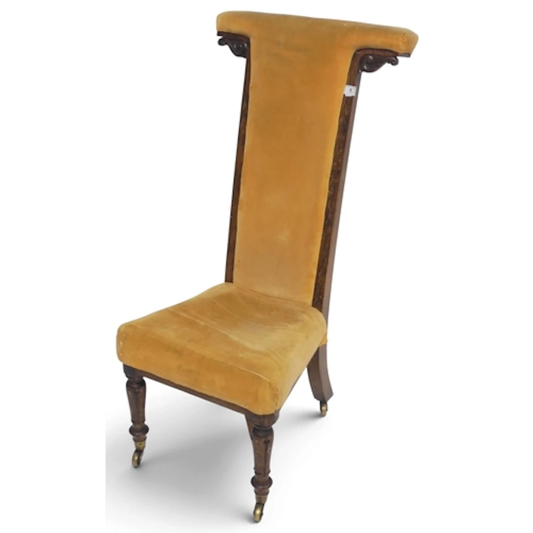 A 19th century faux rosewood framed Prie Dieu chair with mus...