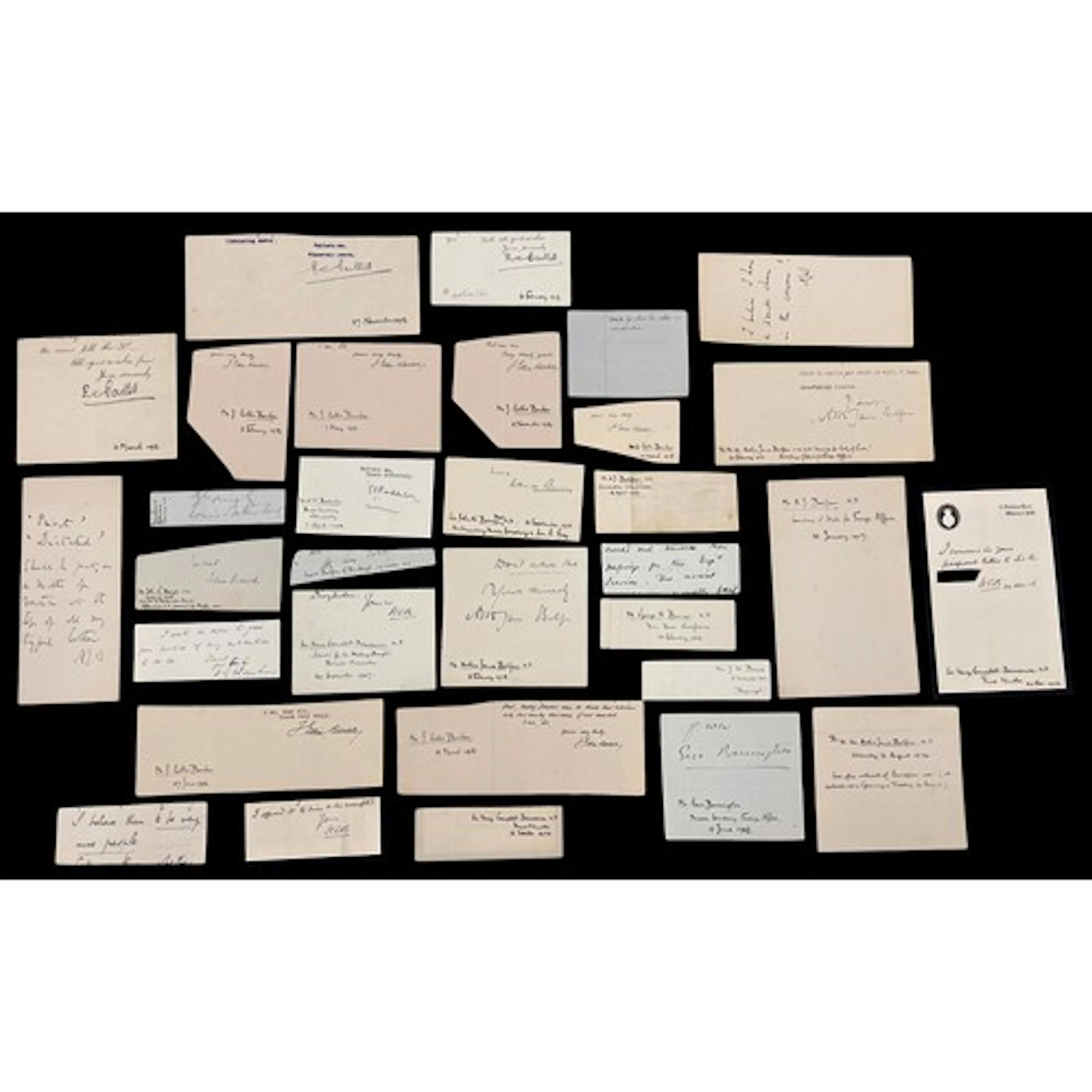 A collection of clipped ink autographs of prominent people, ...