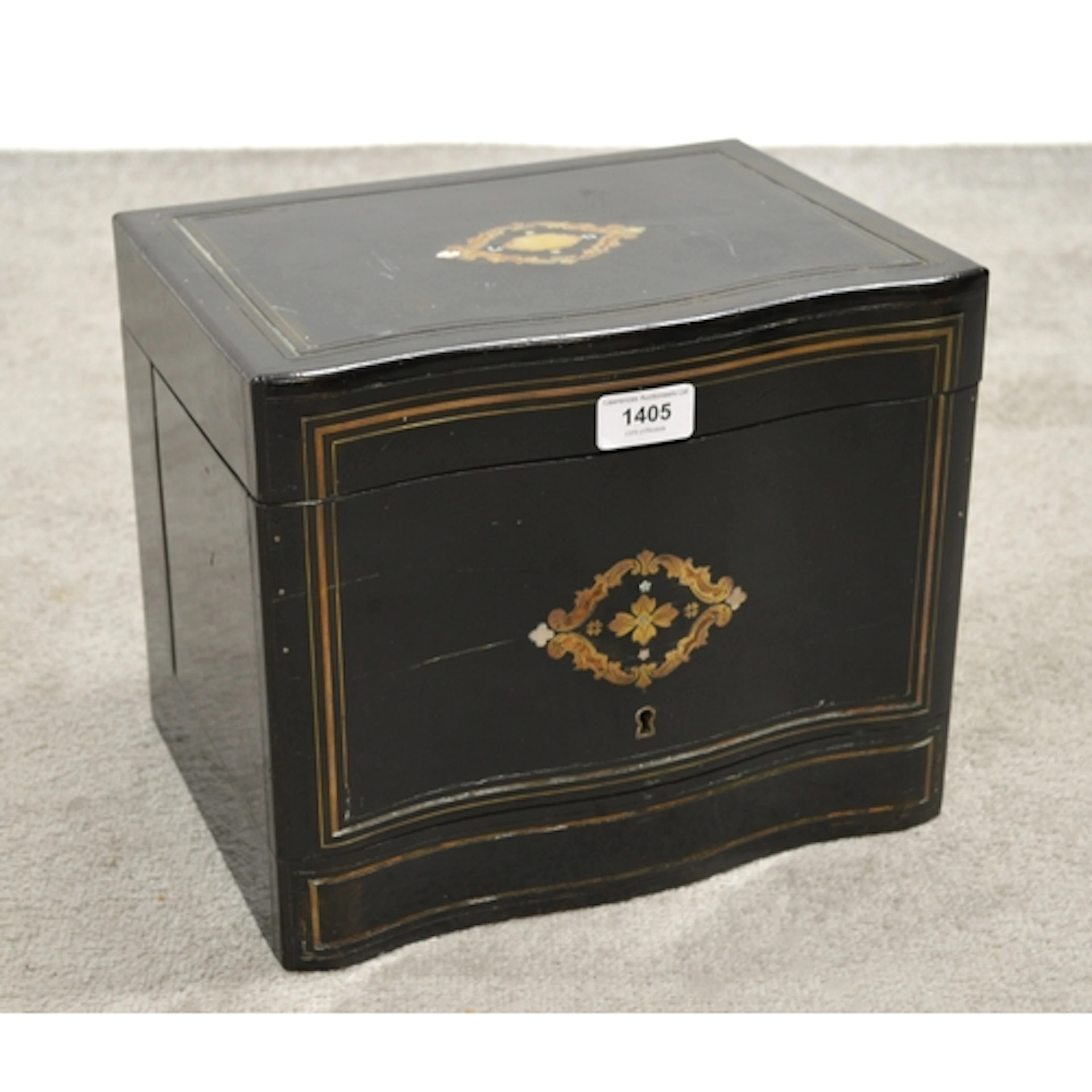 19th Century ebonised brass and mother of pearl inlaid decan...