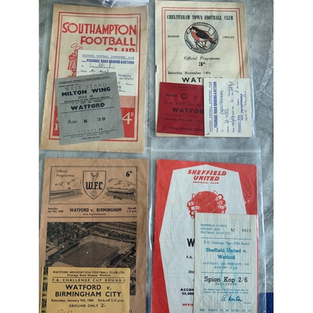 59/60 Watford FA Cup Run Football Programmes + Tickets: Away...