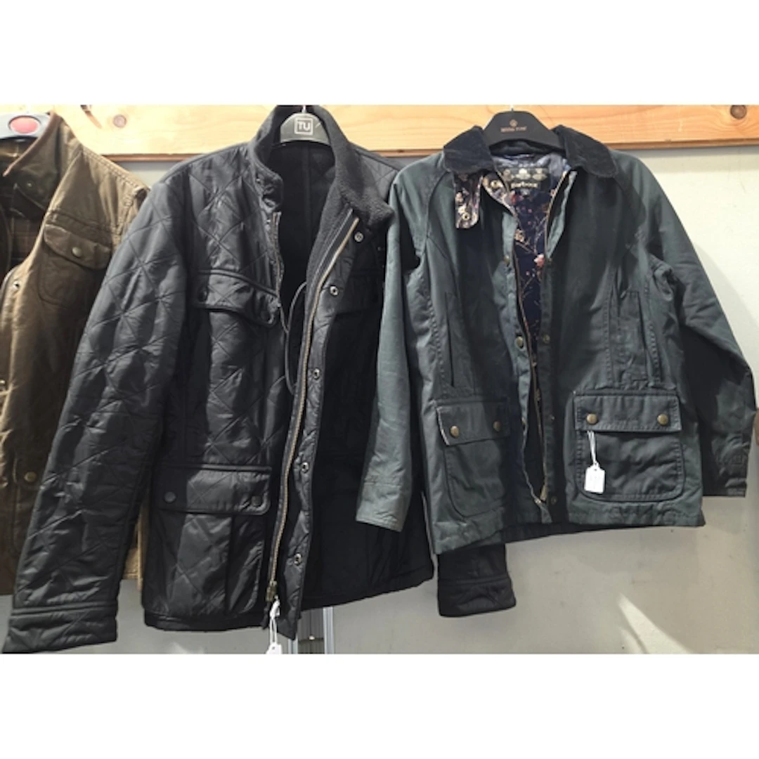 A ladies Large Barbour wax black jacket and a Barbour small ...