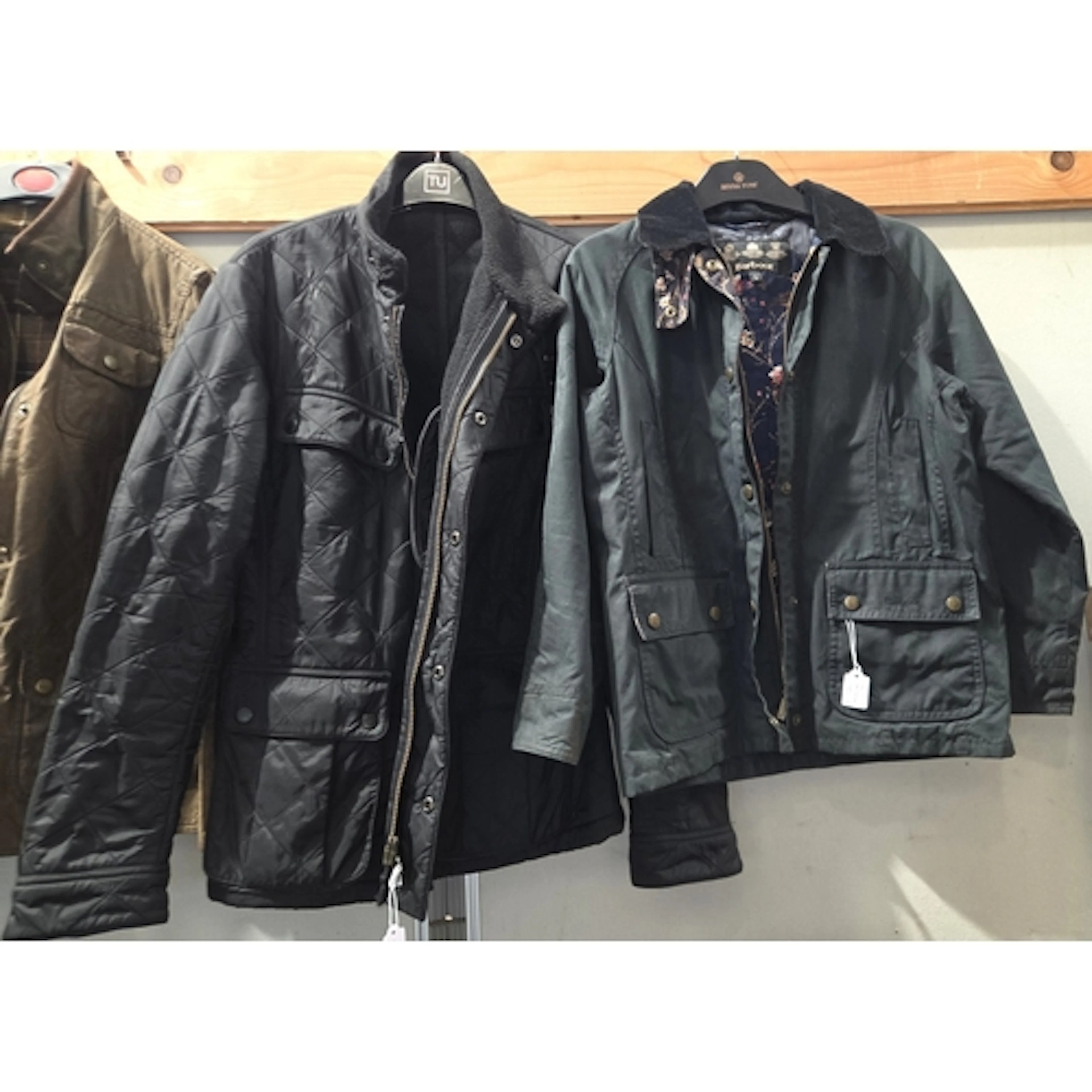 A ladies Large Barbour wax black jacket and a Barbour small ...