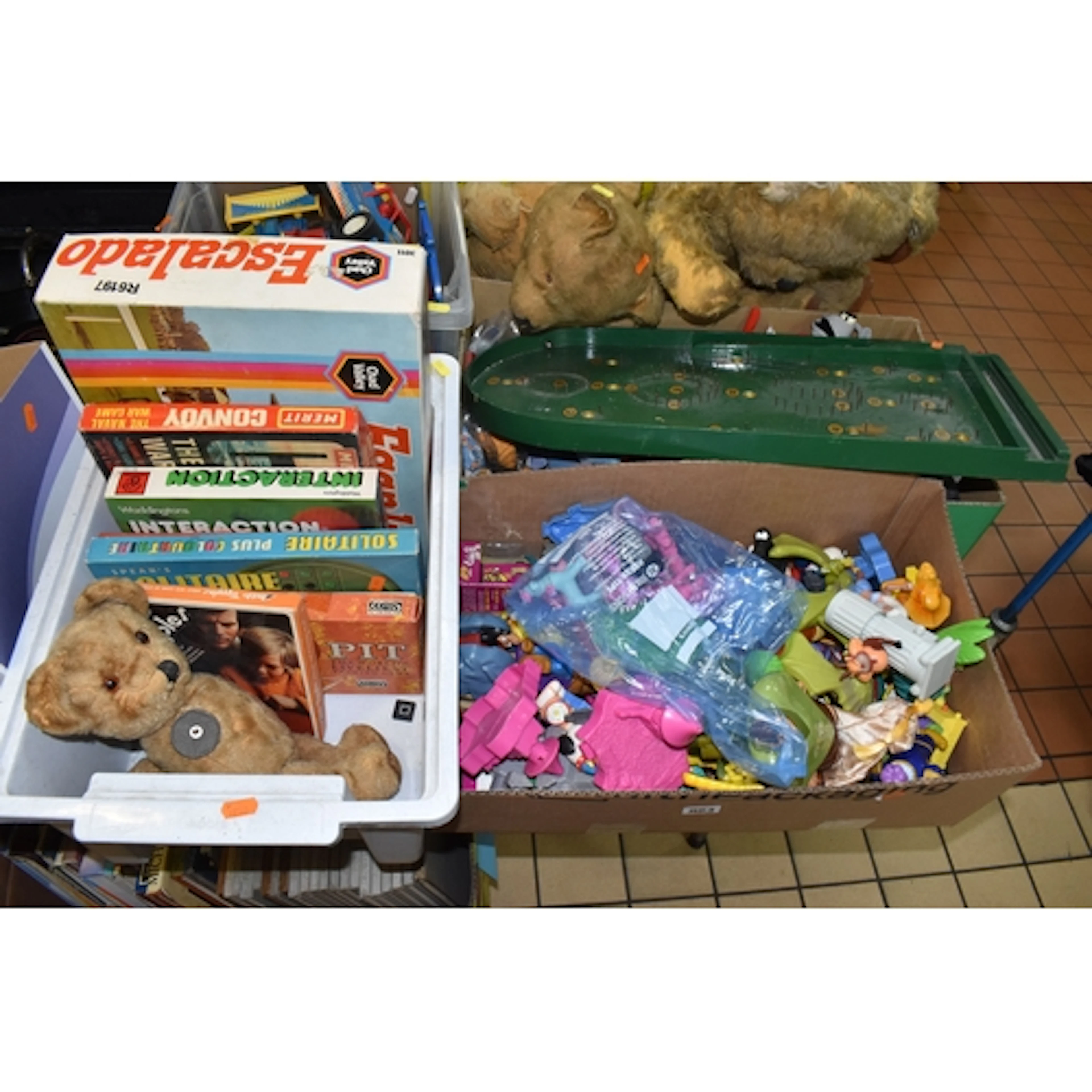 FOUR BOXES AND LOOSE VINTAGE TOYS to include two boxes of as...