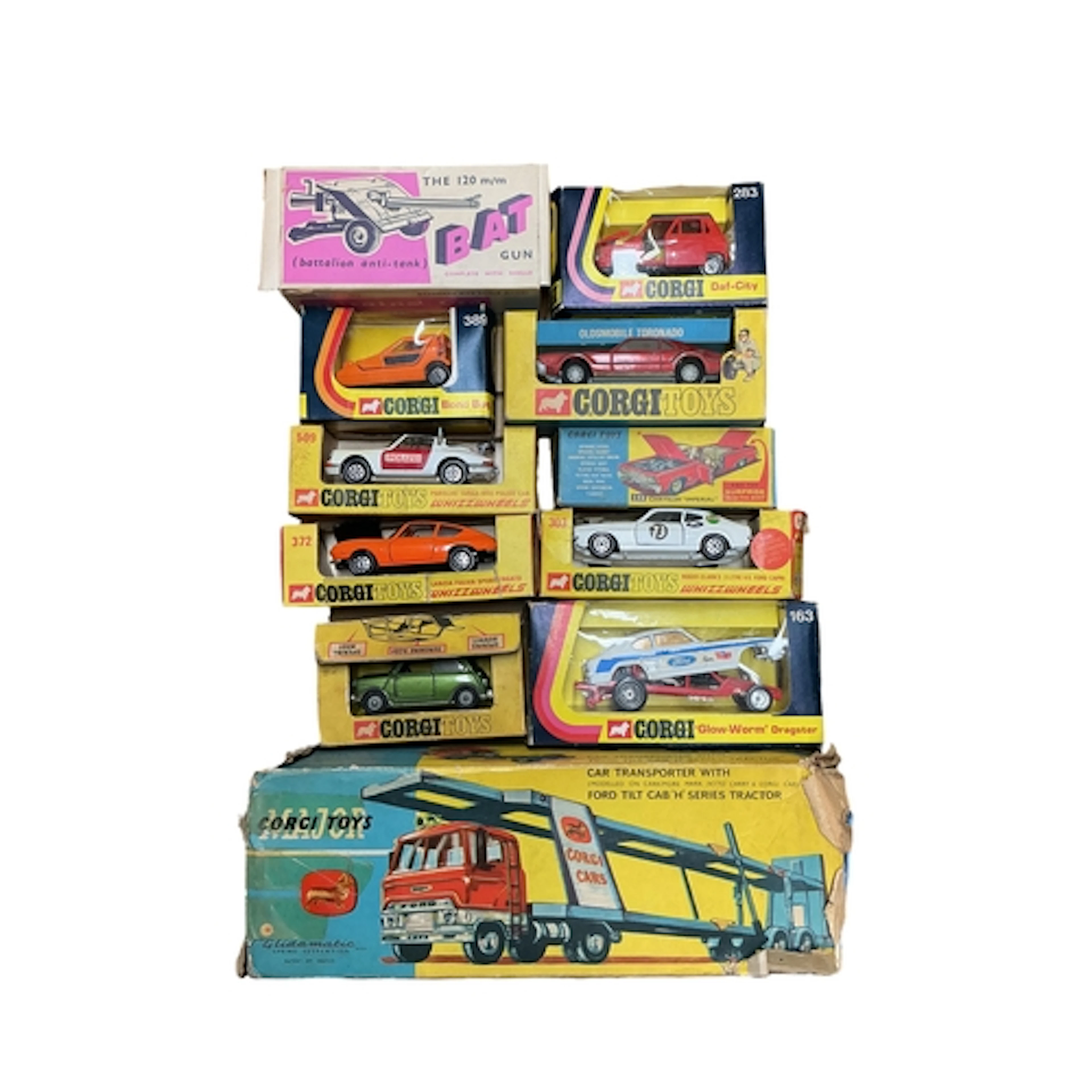 Ten boxed Corgi Toys; Porsche Targa 911S police car (509), L...