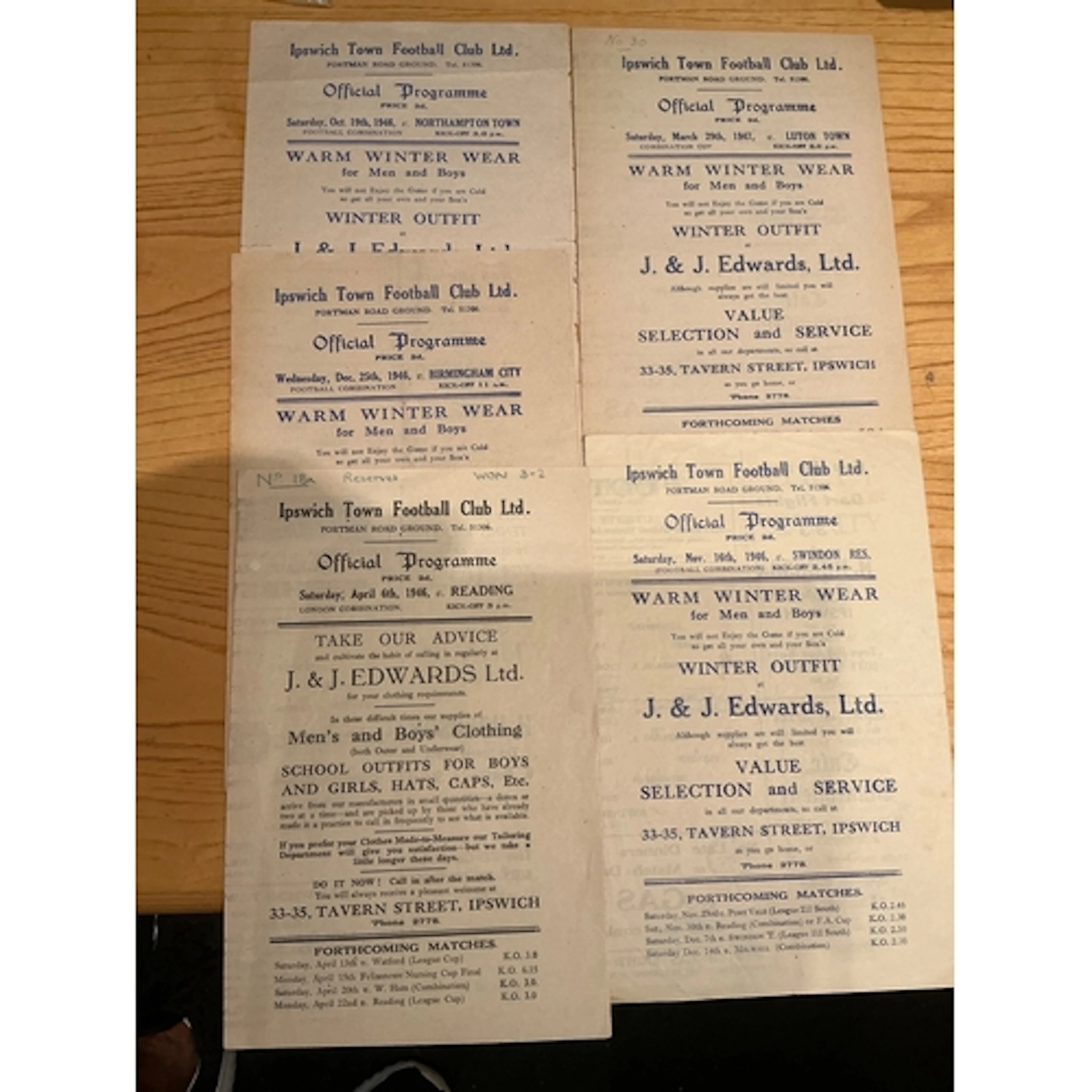 46/47 Ipswich Town Home Reserve Football Programmes: Footbal...