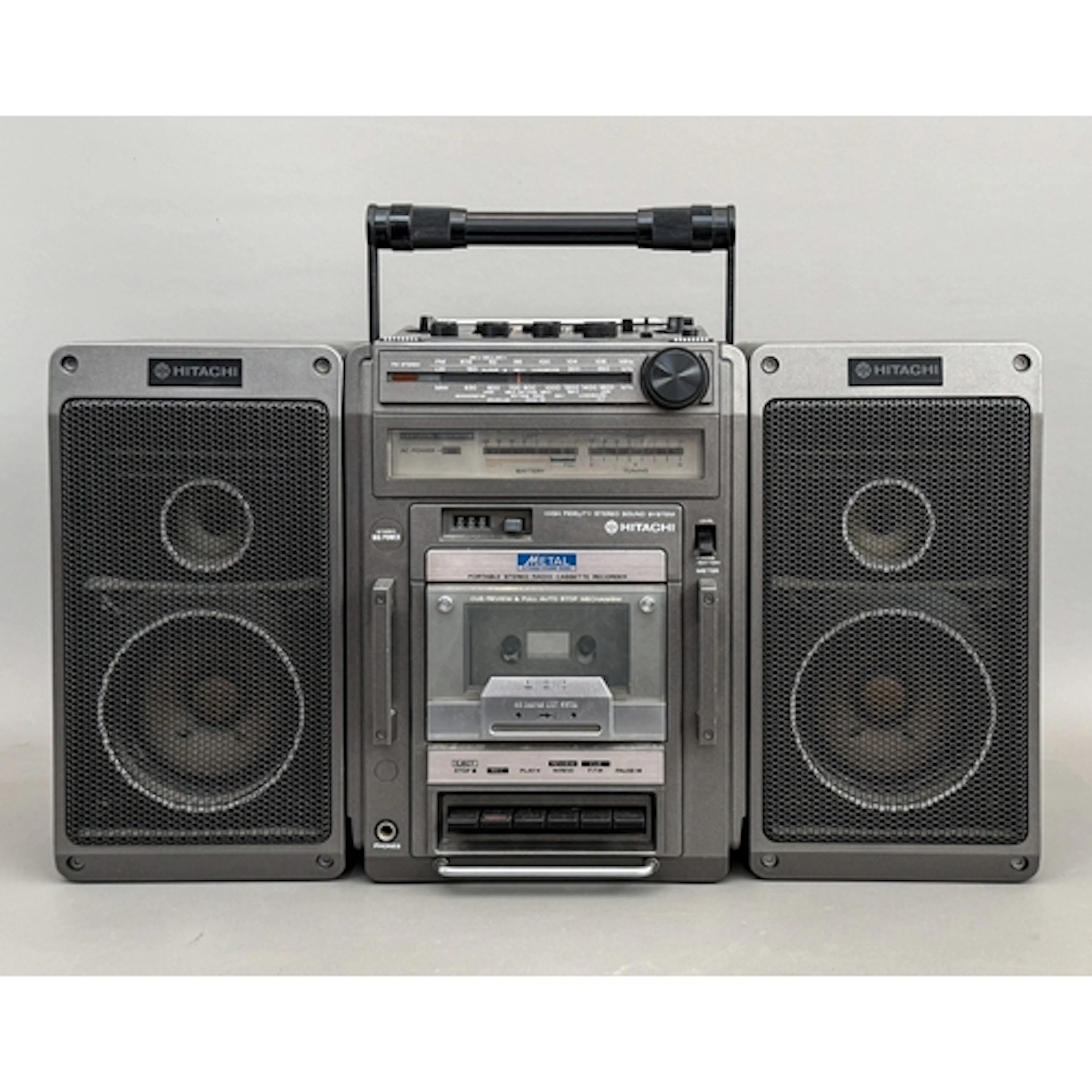 A vintage 1980s Hitachi TRK-9140E ghettoblaster portable ste...