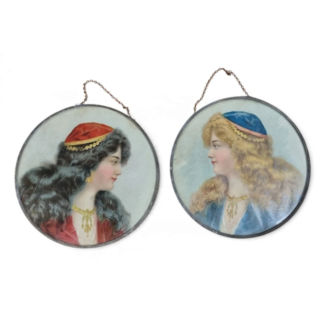 A pair of late 19th early 20th Century coloured Prints of yo...
