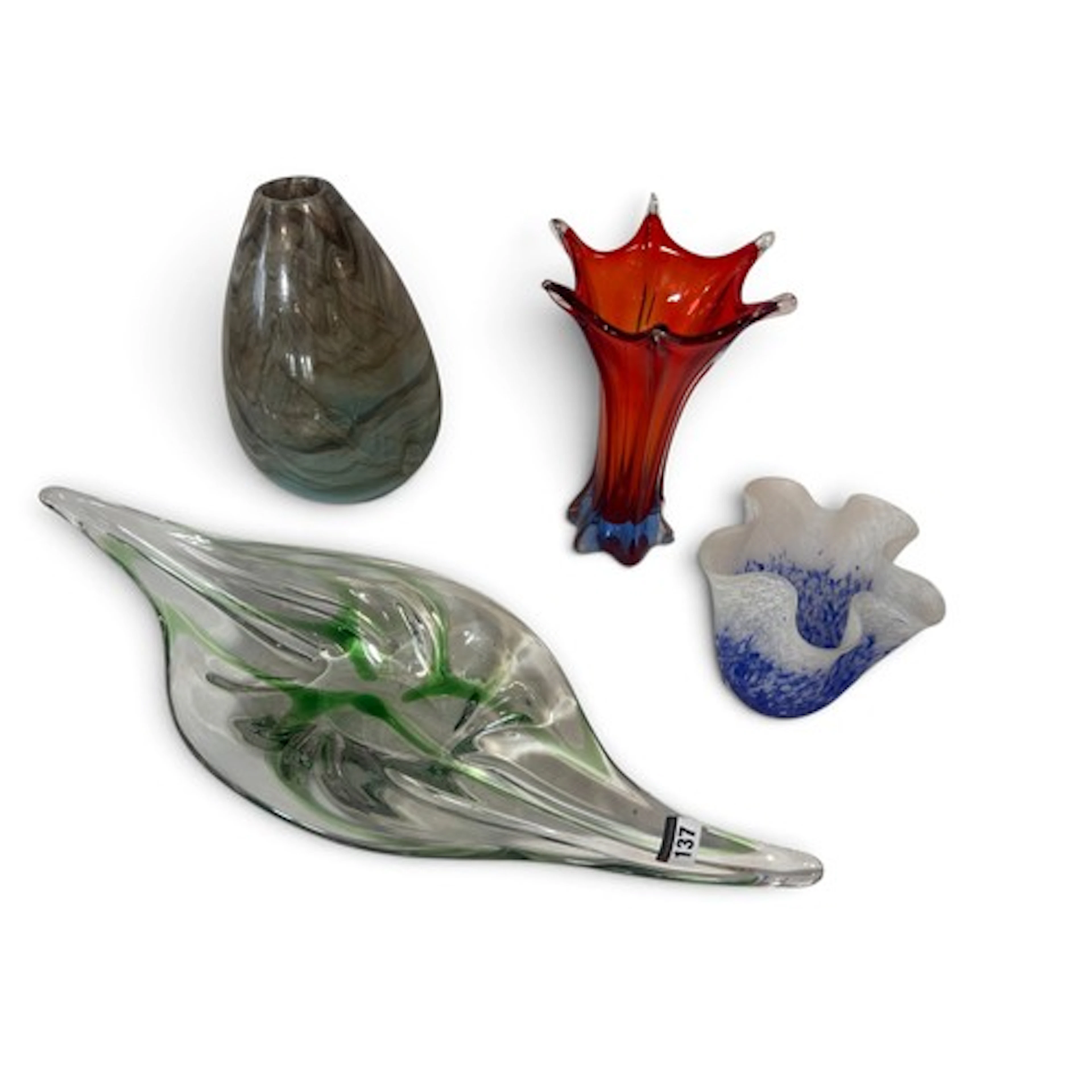 A collection of four various pieces of art glass to include ...