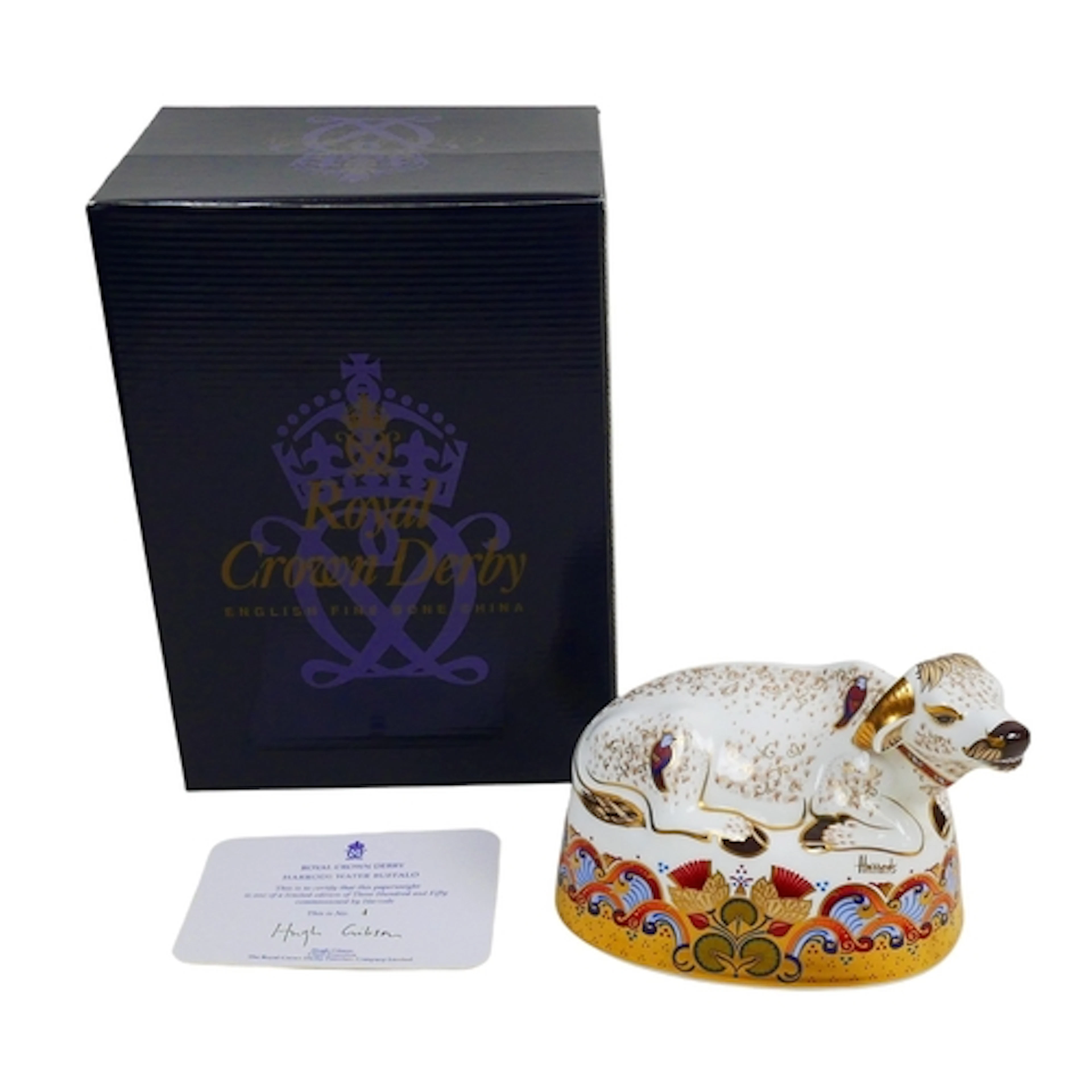 A LIMITED EDITION ROYAL CROWN DERBY WATER BUFFALO PAPERWEIGH...
