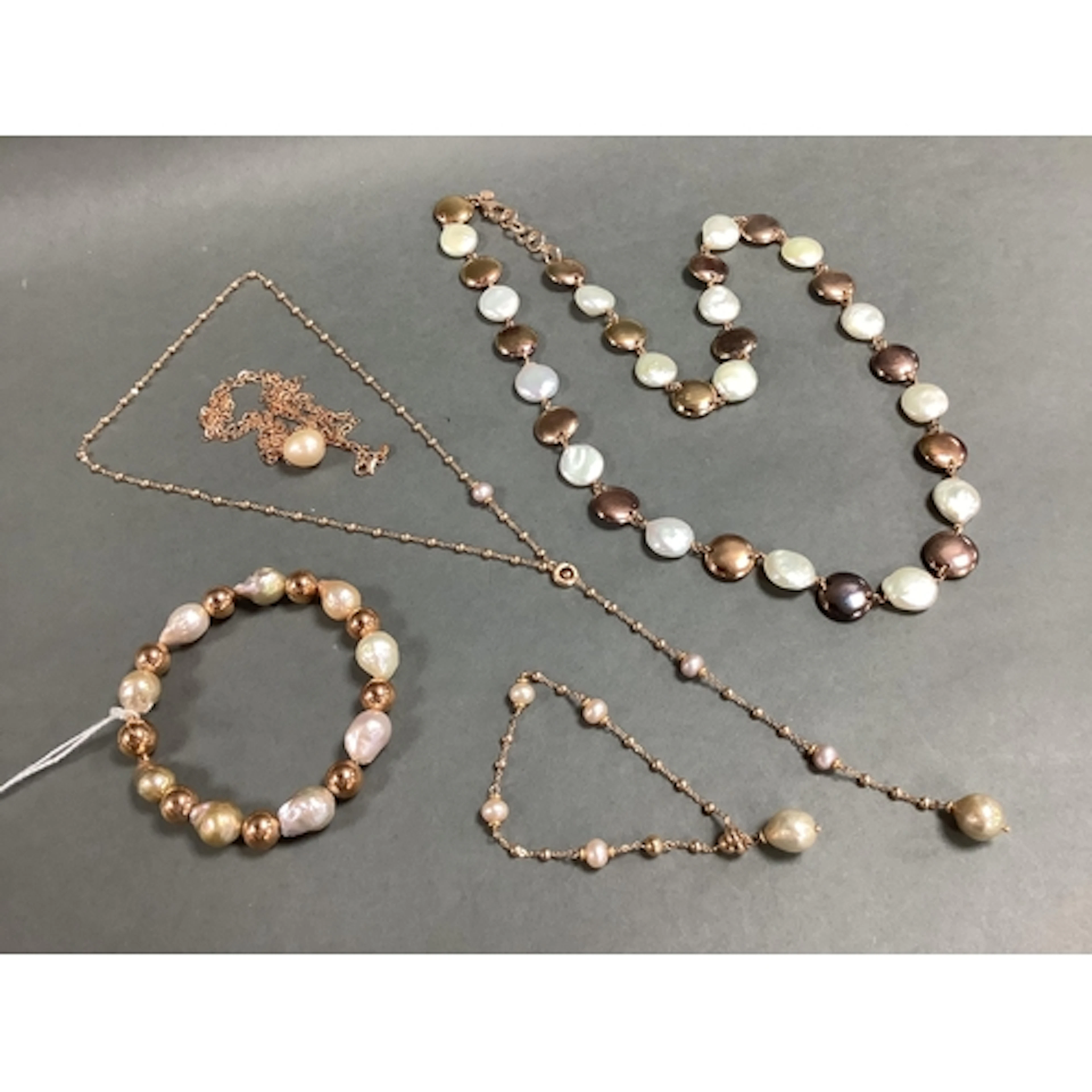 Honora Bronze and Coin Pearl Necklace, alternate design; Tog...