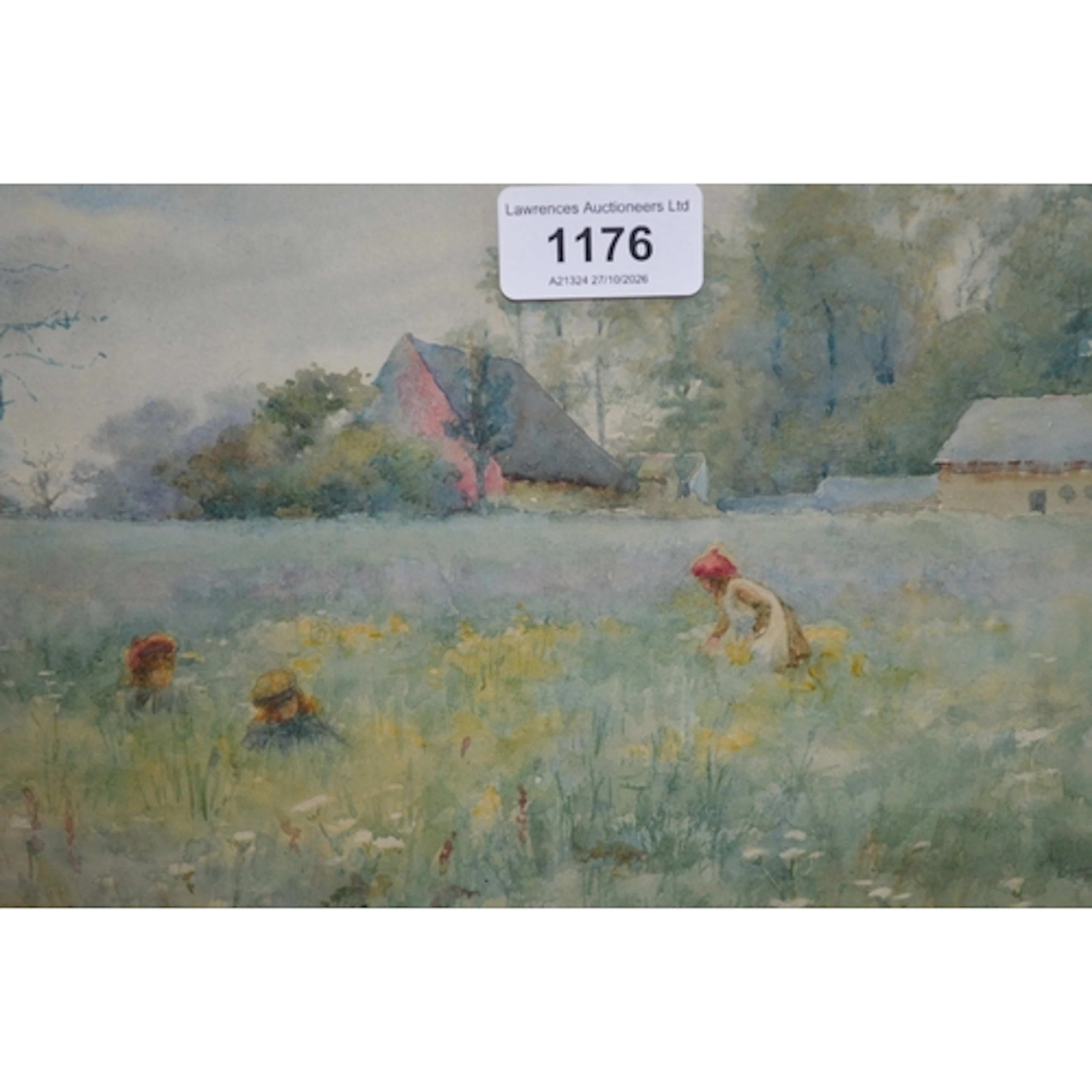 Eliza Mary Burgess, watercolour, children in a wildflower me...