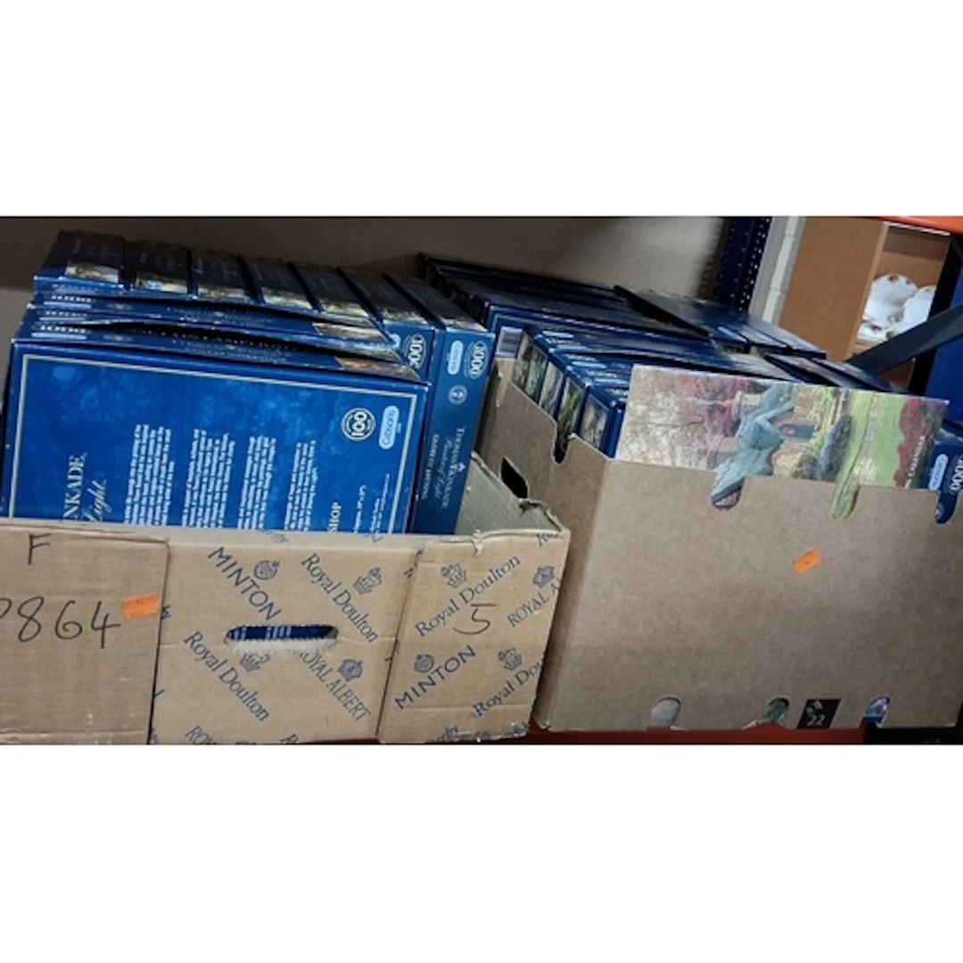 THREE BOXES OF GIBSONS JIGSAW PUZZLES, to include twenty-sev...
