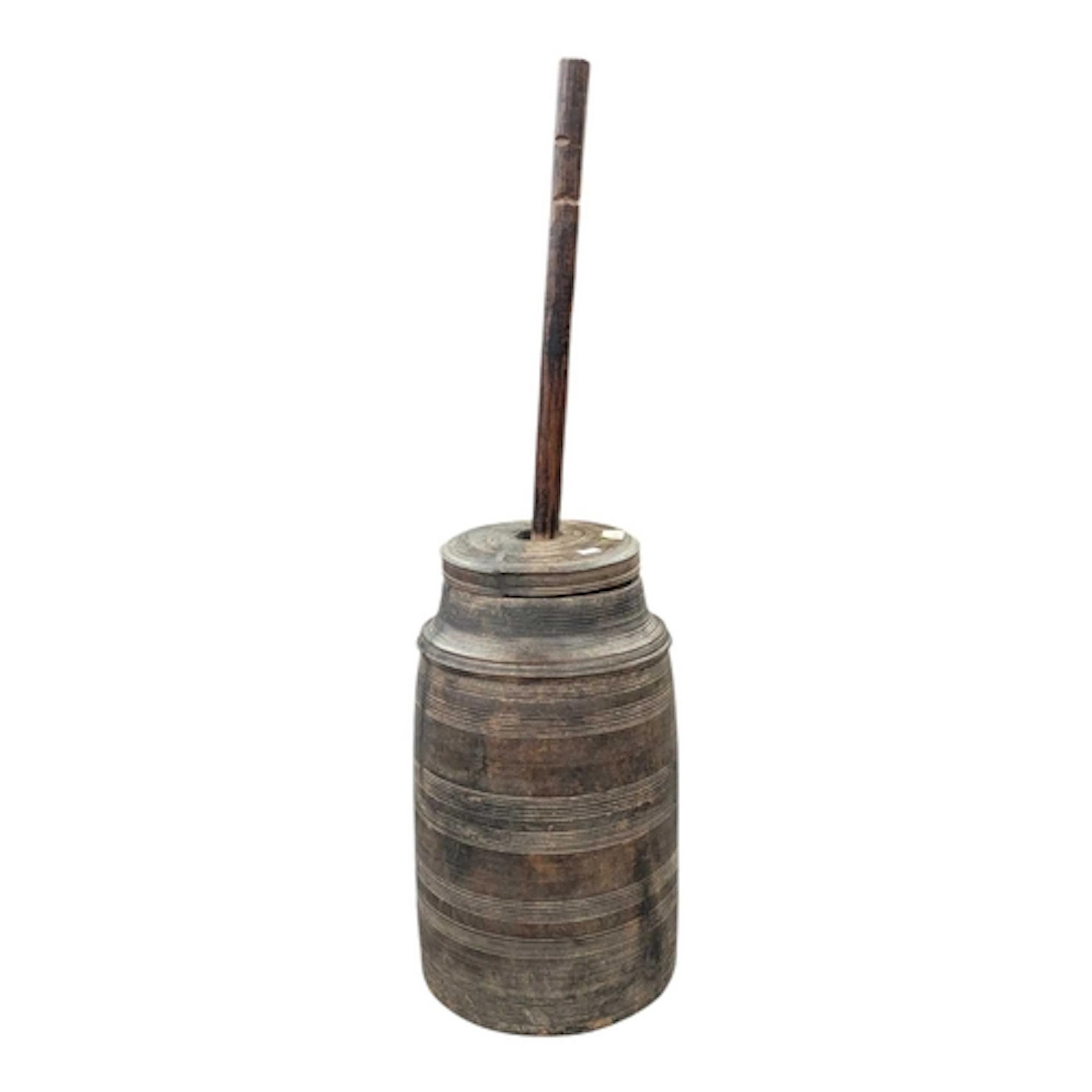A Nepalese late 19th century turned hardwood butter churn wi...