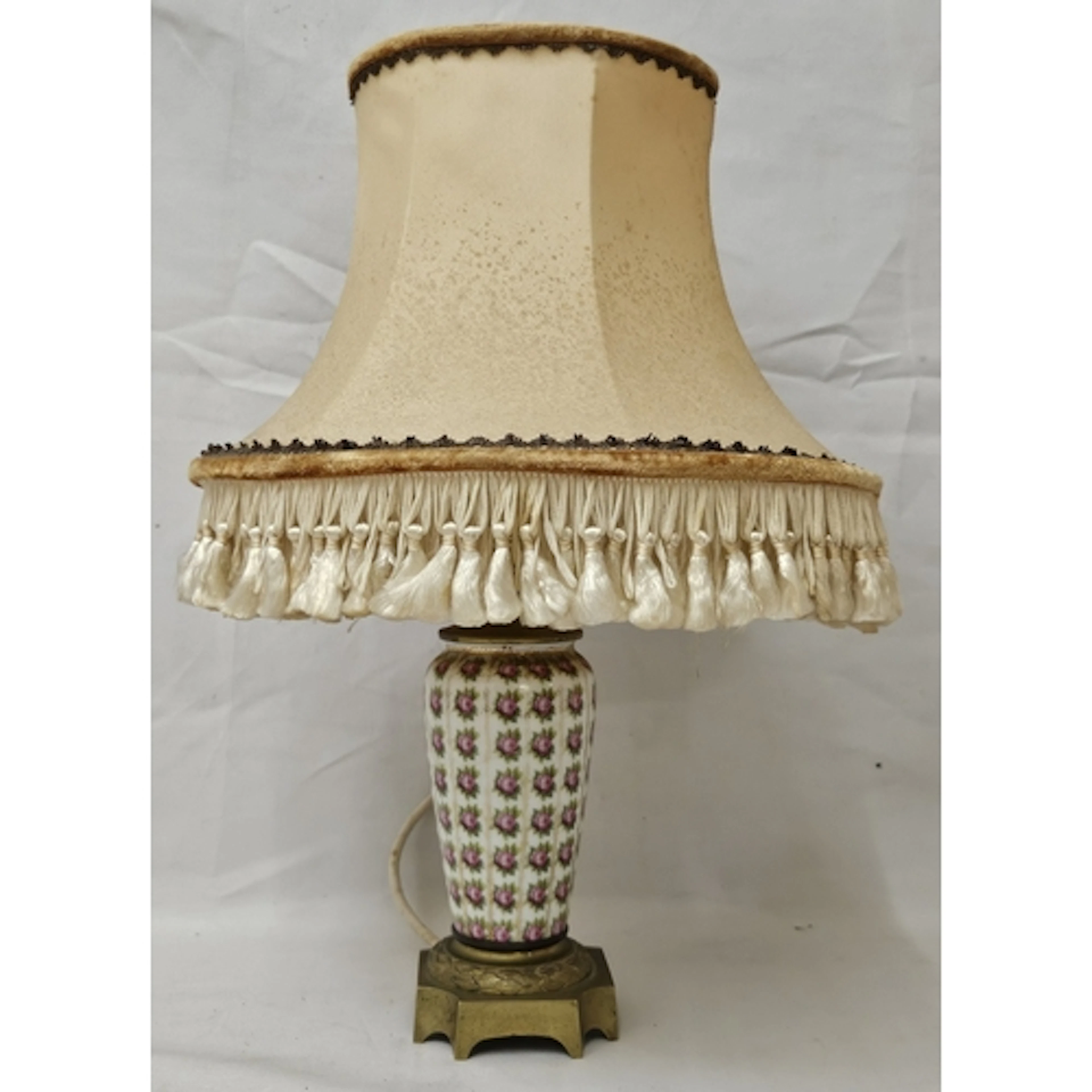Vintage Porcelain table Lamp with delicate pink rose pattern...