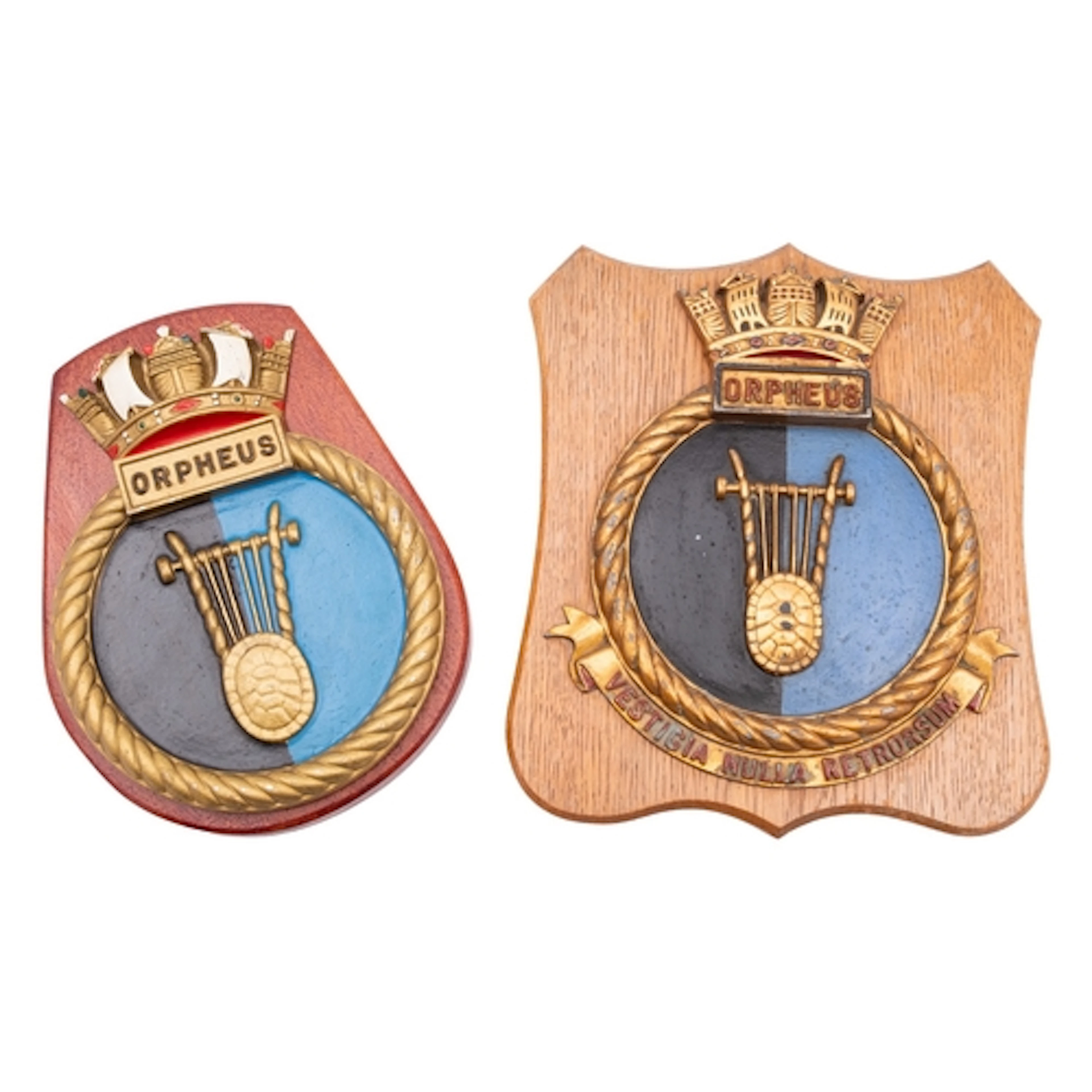 Two alloy ship's badges for the Royal Navy Oberon-class subm...