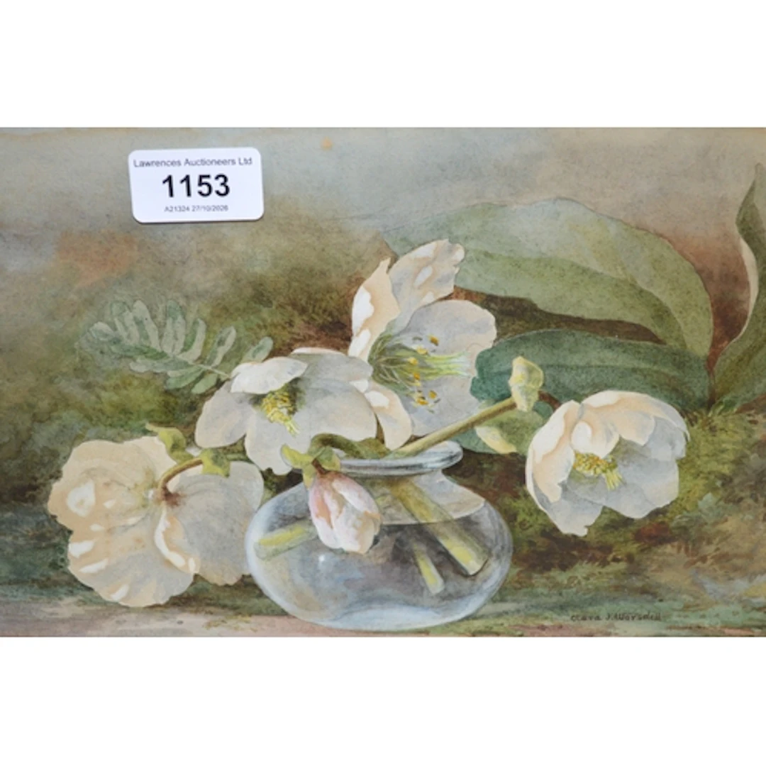 Clara Worsdell, watercolour, still life flowers in a glass v...