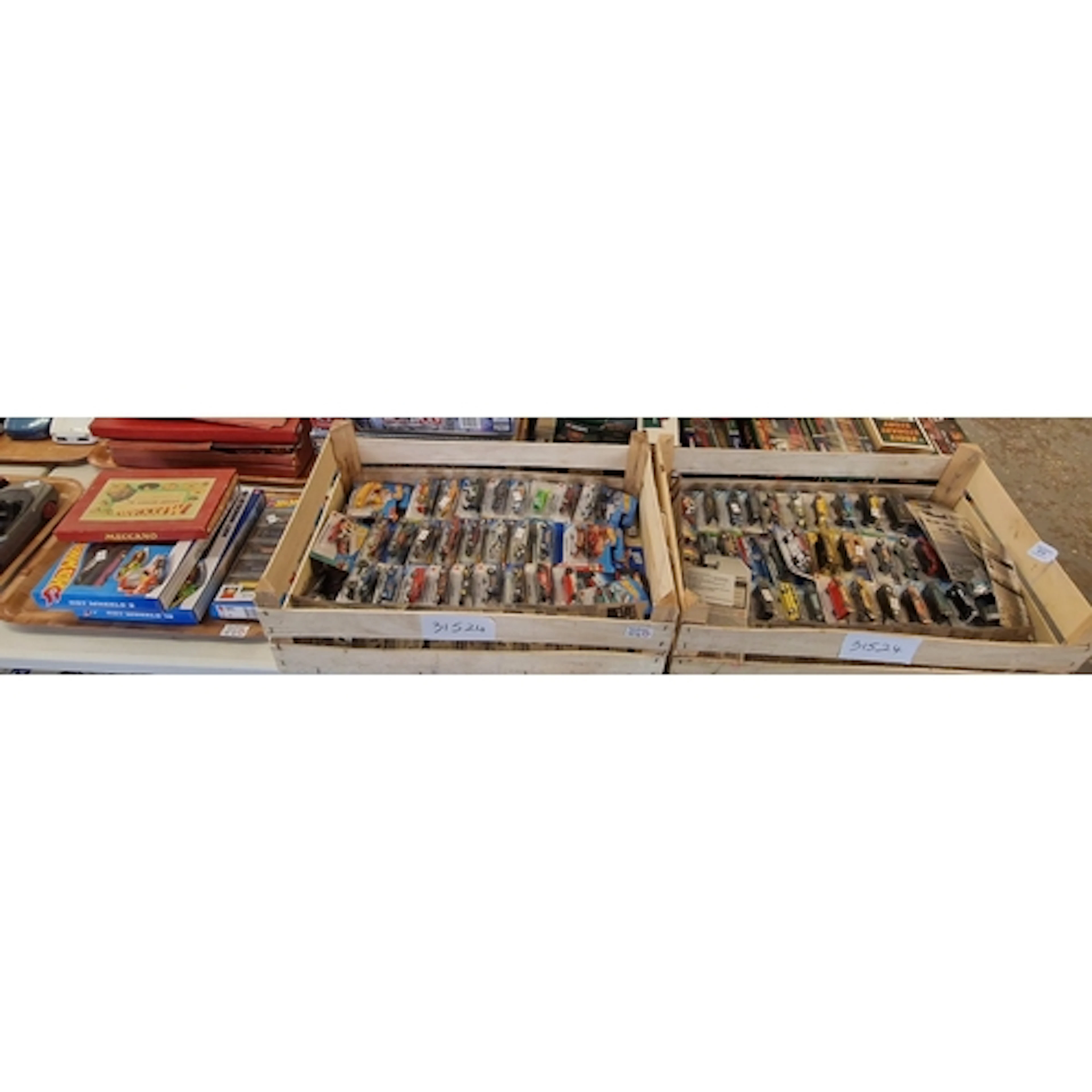Two wooden crates and one tray of Hot Wheels model cars, to ...