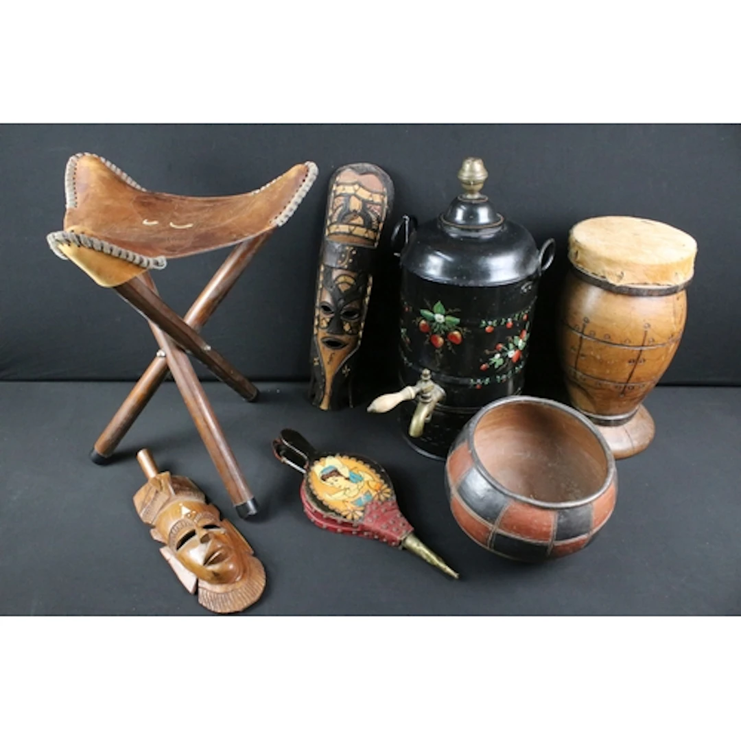 20th century hand-painted bargeware style twin handled pot a...