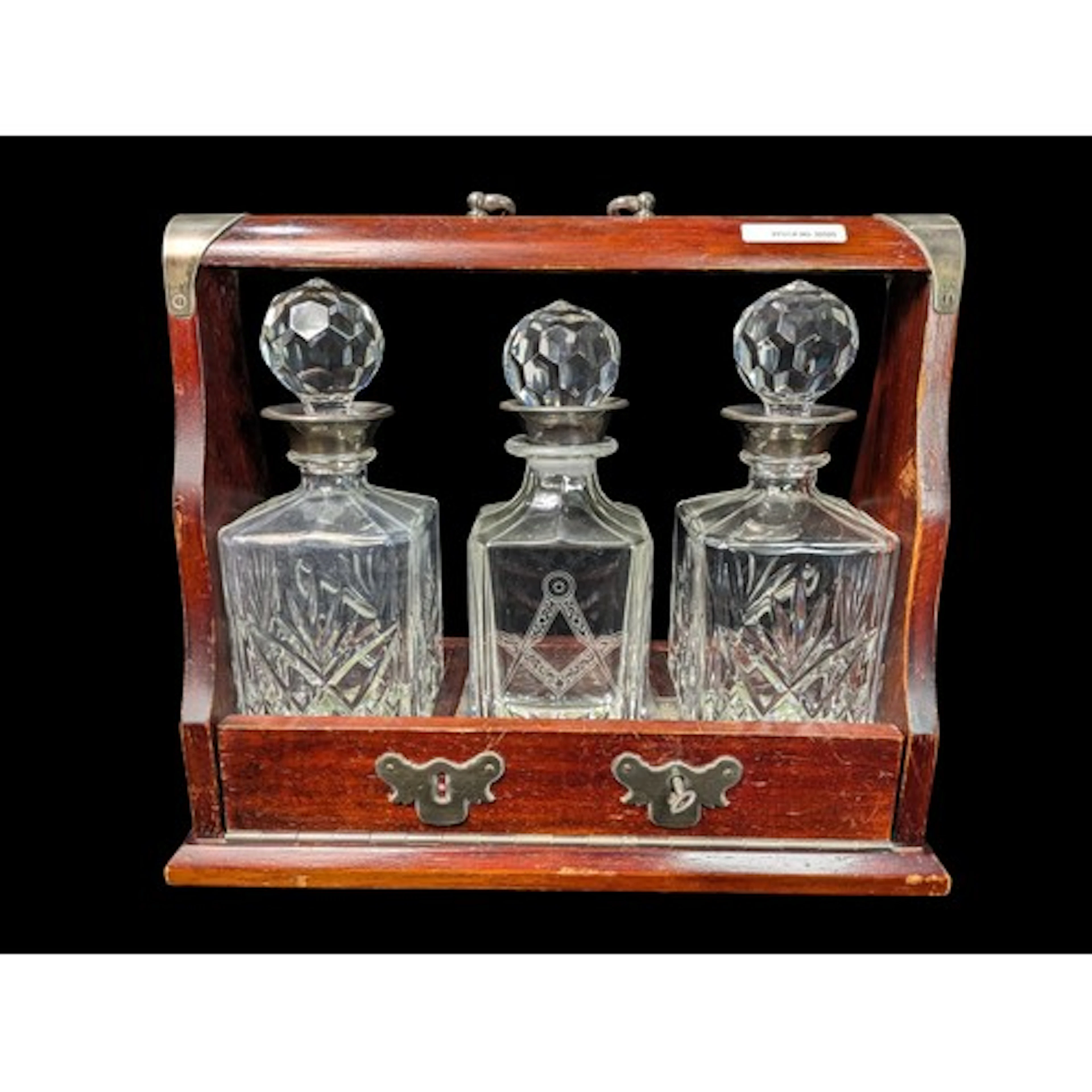 Royale County Silverware crystal decanter set: three square-...