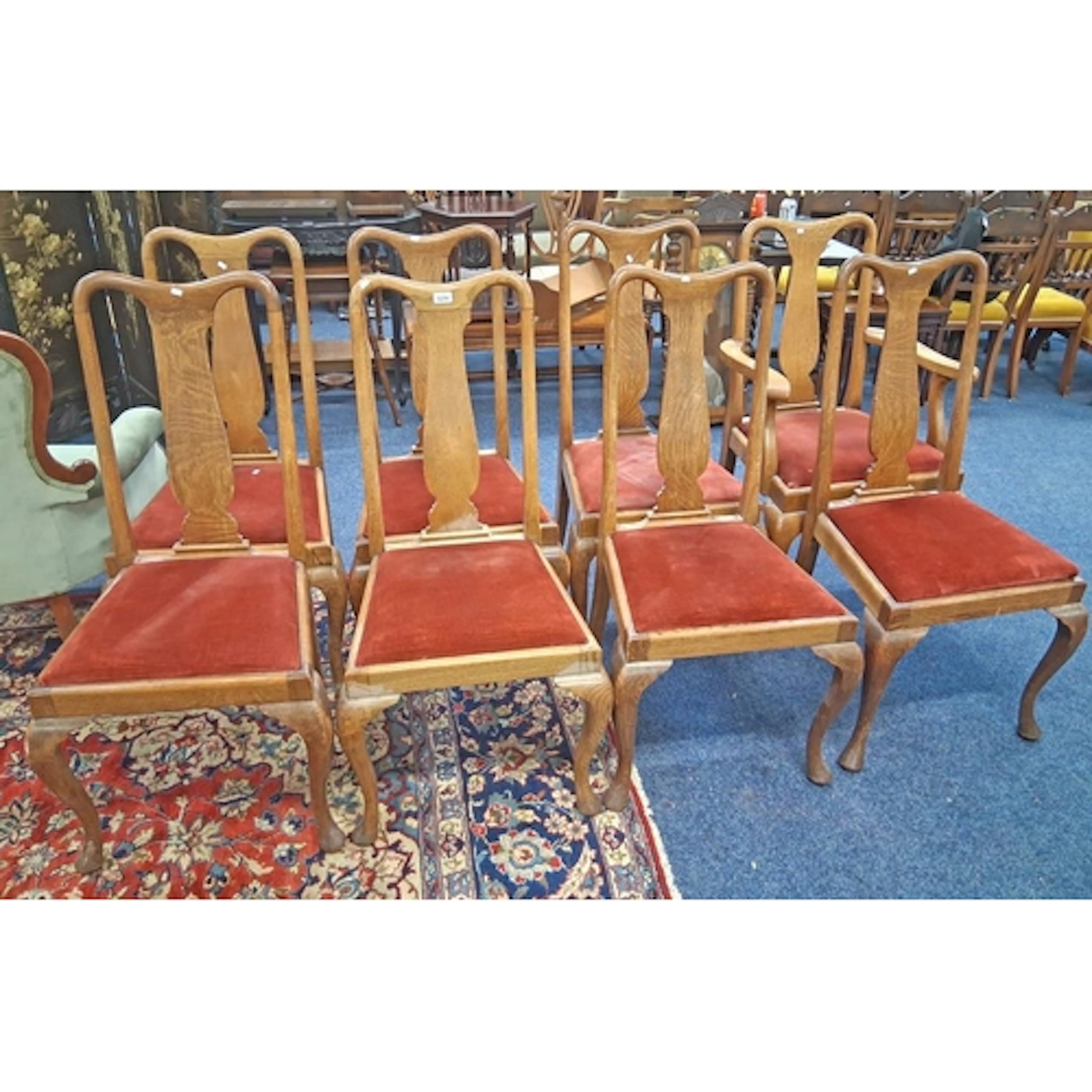 SET OF 8 EARLY 20TH CENTURY OAK DINING CHAIRS ON QUEEN ANNE ...