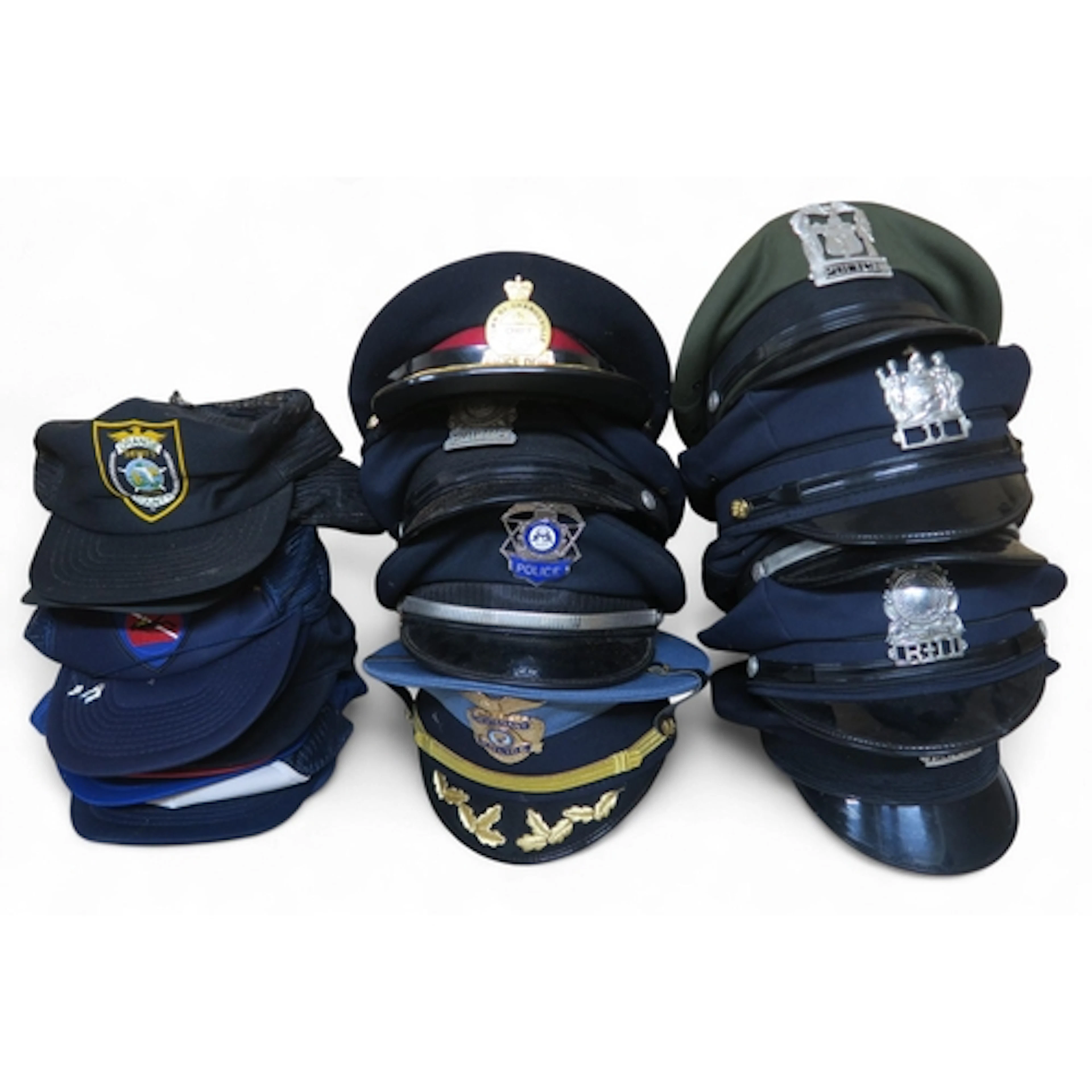 American/Canadian police officers' peaked caps, to include T...