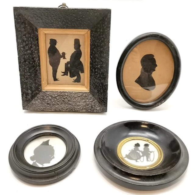 4 x framed silhouette pictures inc hand drawn, 2 gentlemen (...