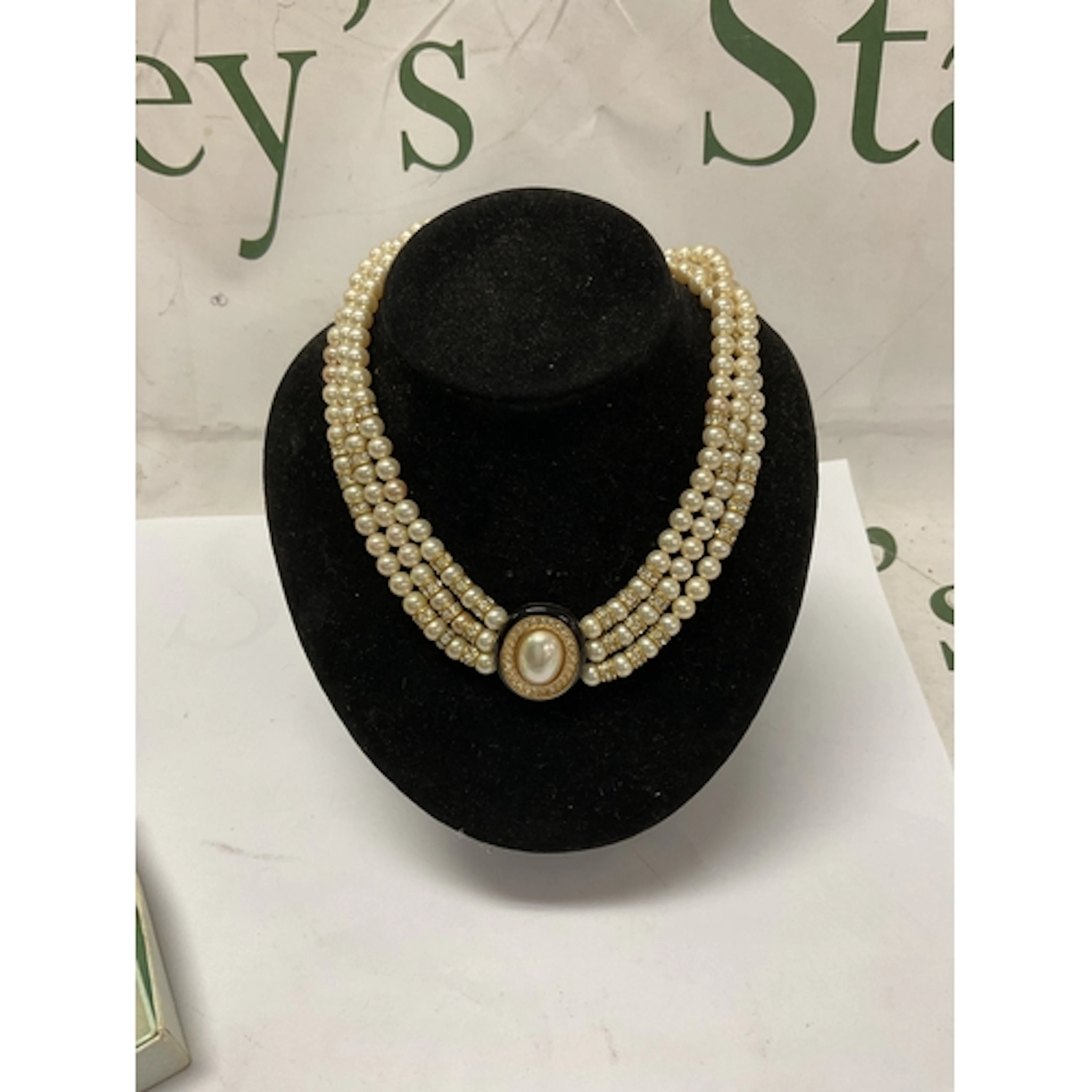 Christian Dior triple strand dress pearl choker necklace.