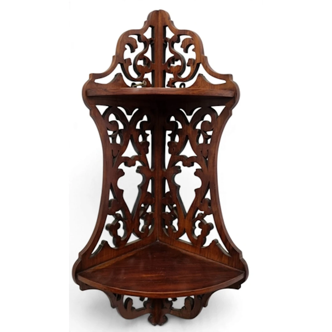A 19th Century Walnut two tier Corner Bracket with highly pi...